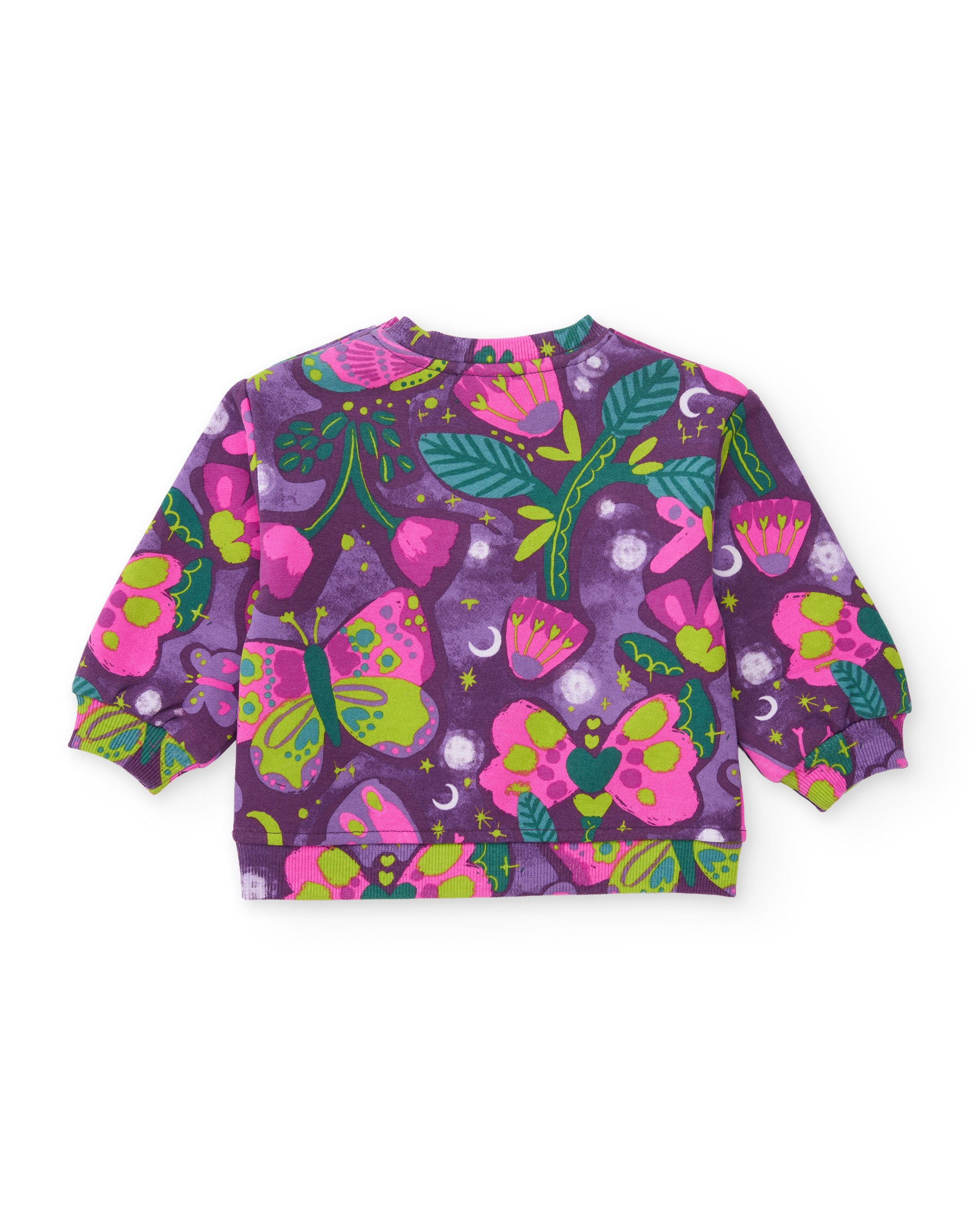 Sudadera de niña de felpa con estampado de mariposas y cuello redondo