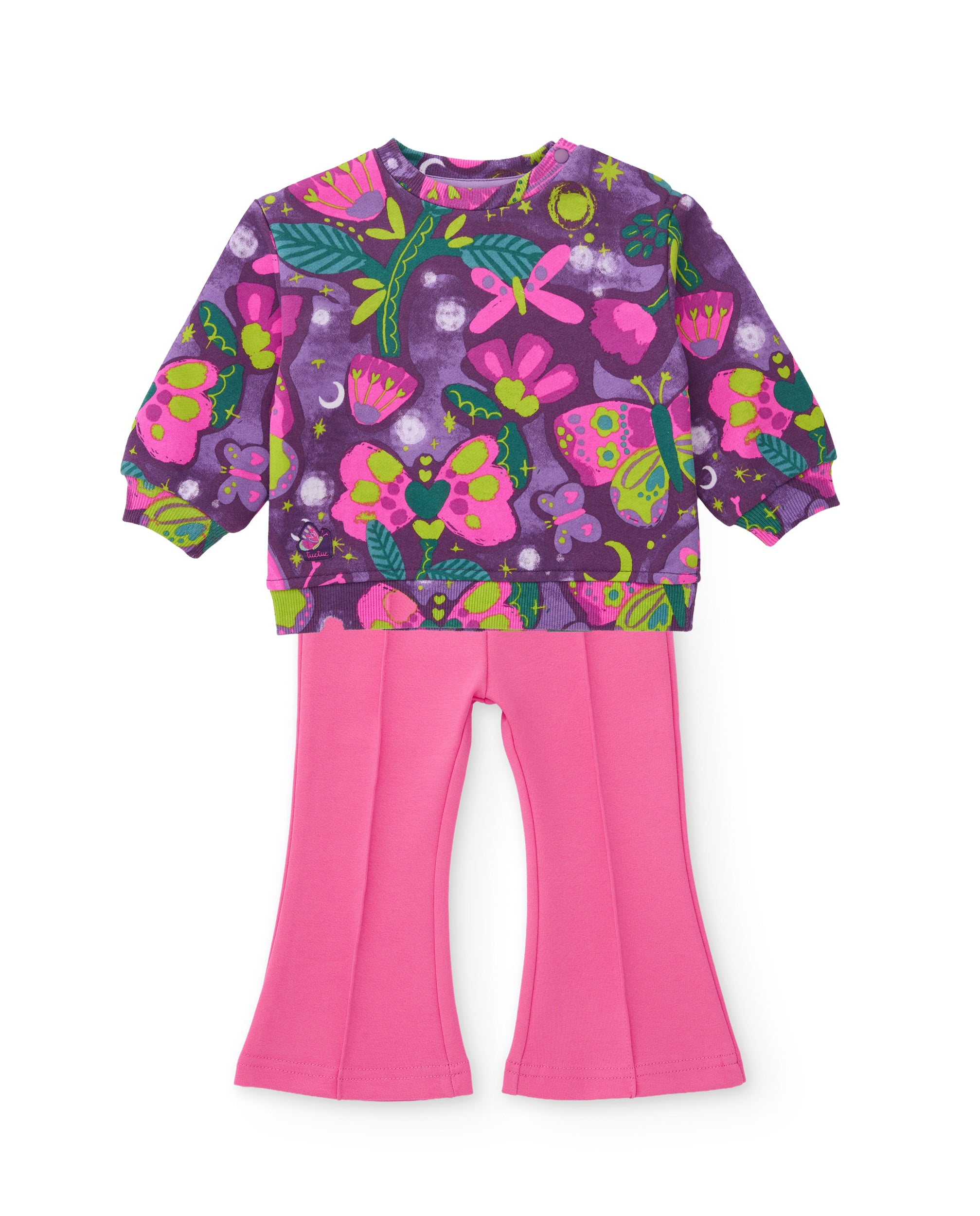 Conjunto de niña de felpa con sudadera floral y pantalón a juego