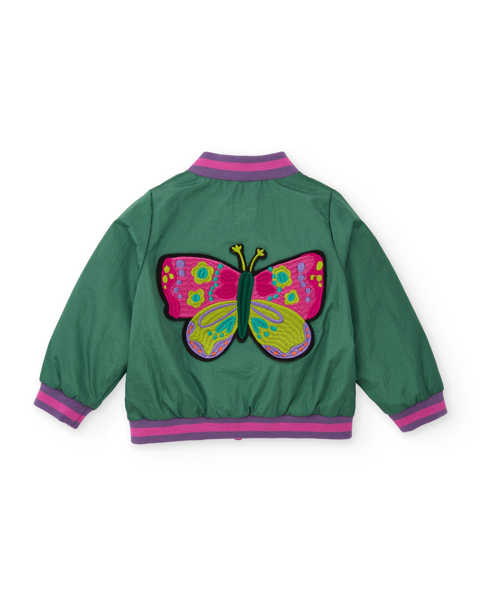 Chaqueta de niña de tela plana con bordado de mariposa