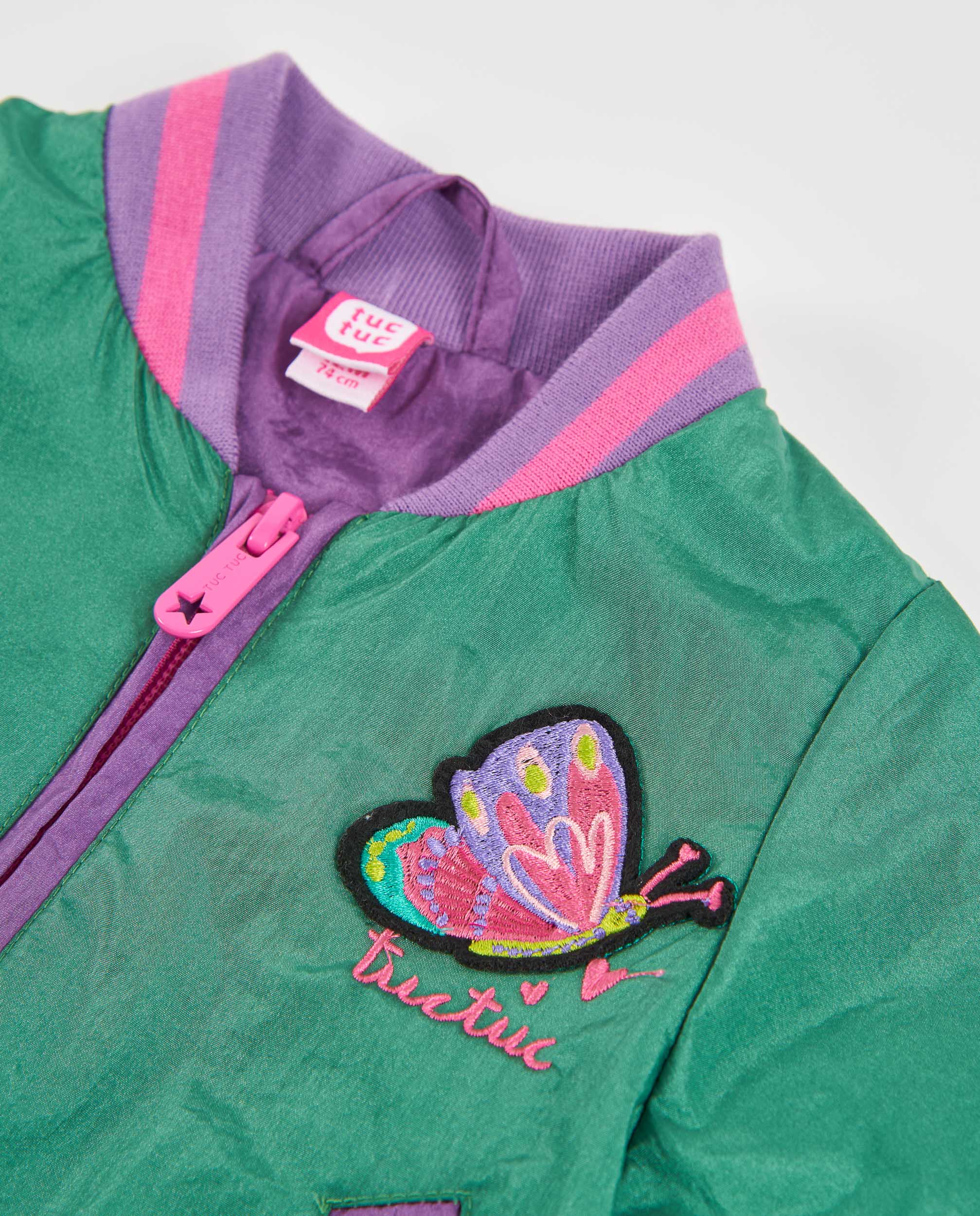 Chaqueta de niña de tela plana con bordado de mariposa