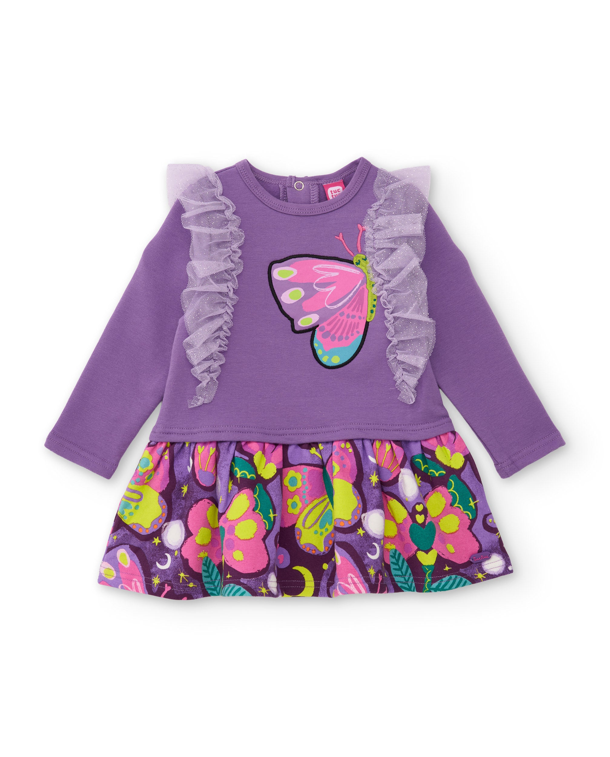Vestido de niña de felpa con volantes y estampado floral