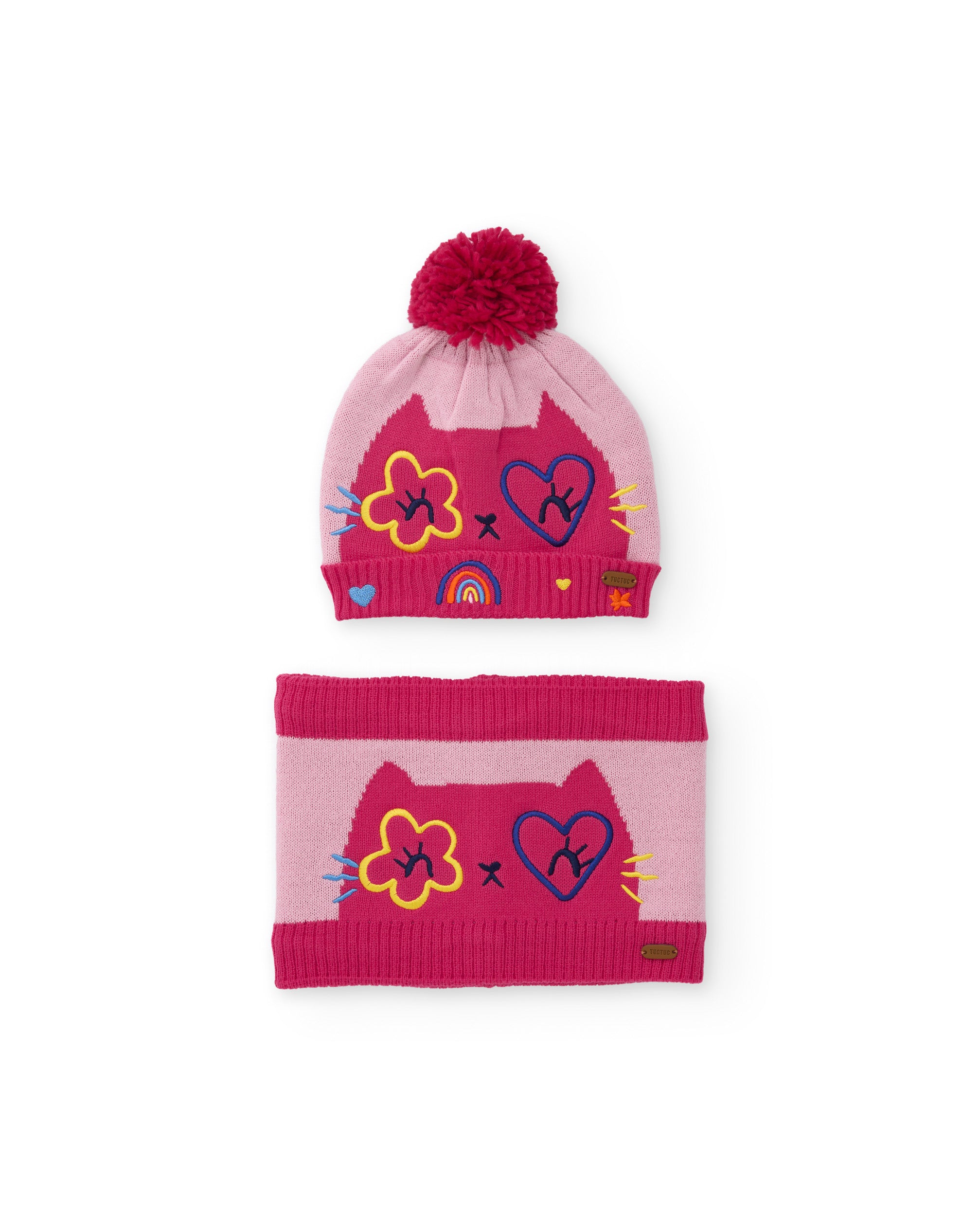 Set de niña de tricot con gorro de pompón y braga de cuello