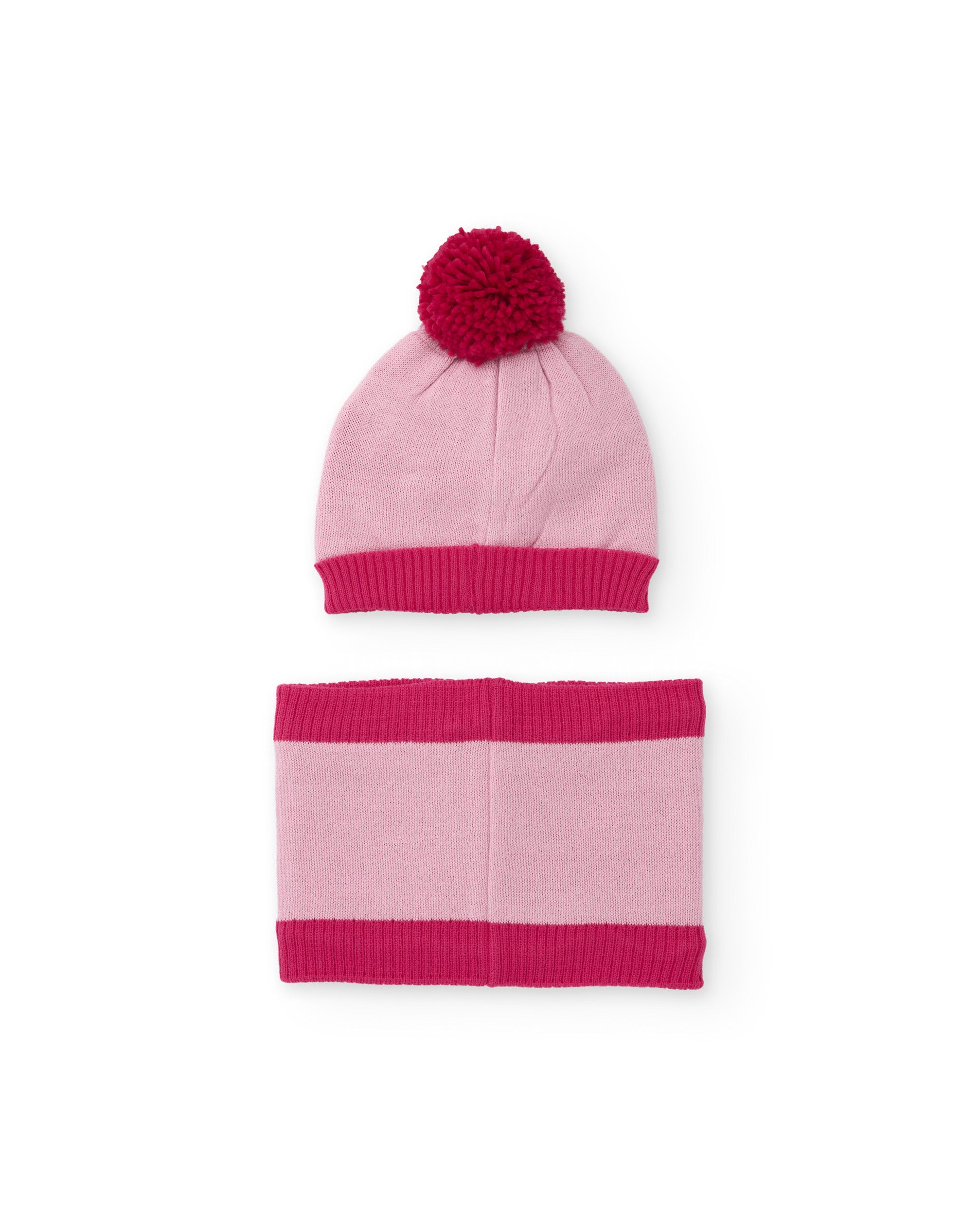 Set de niña de tricot con gorro de pompón y braga de cuello