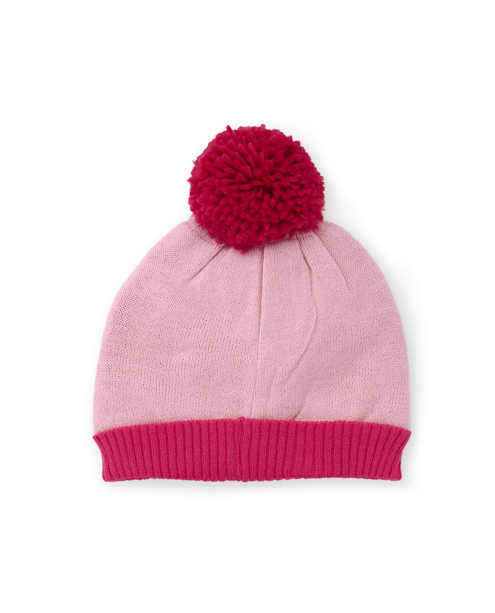 Gorro de niña de tricot con pompón y bordado