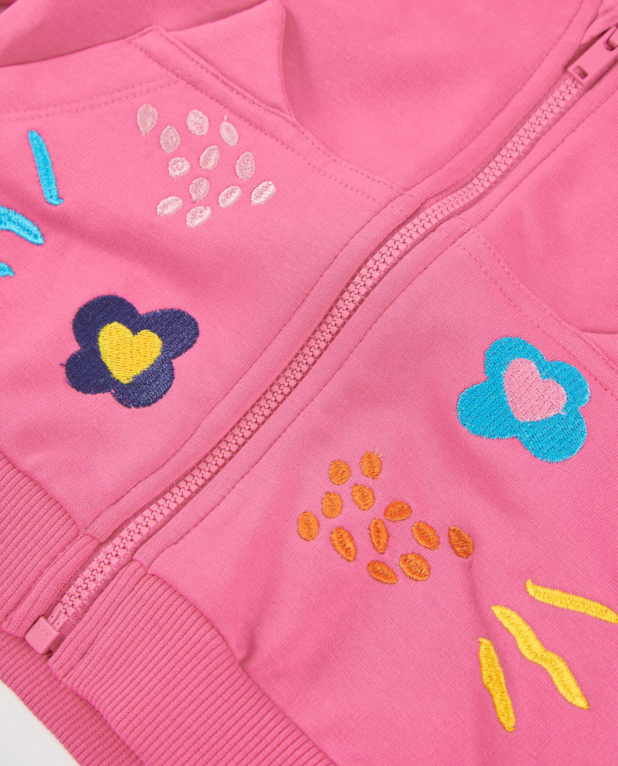 Chaqueta de niña de felpa con capucha y bordados
