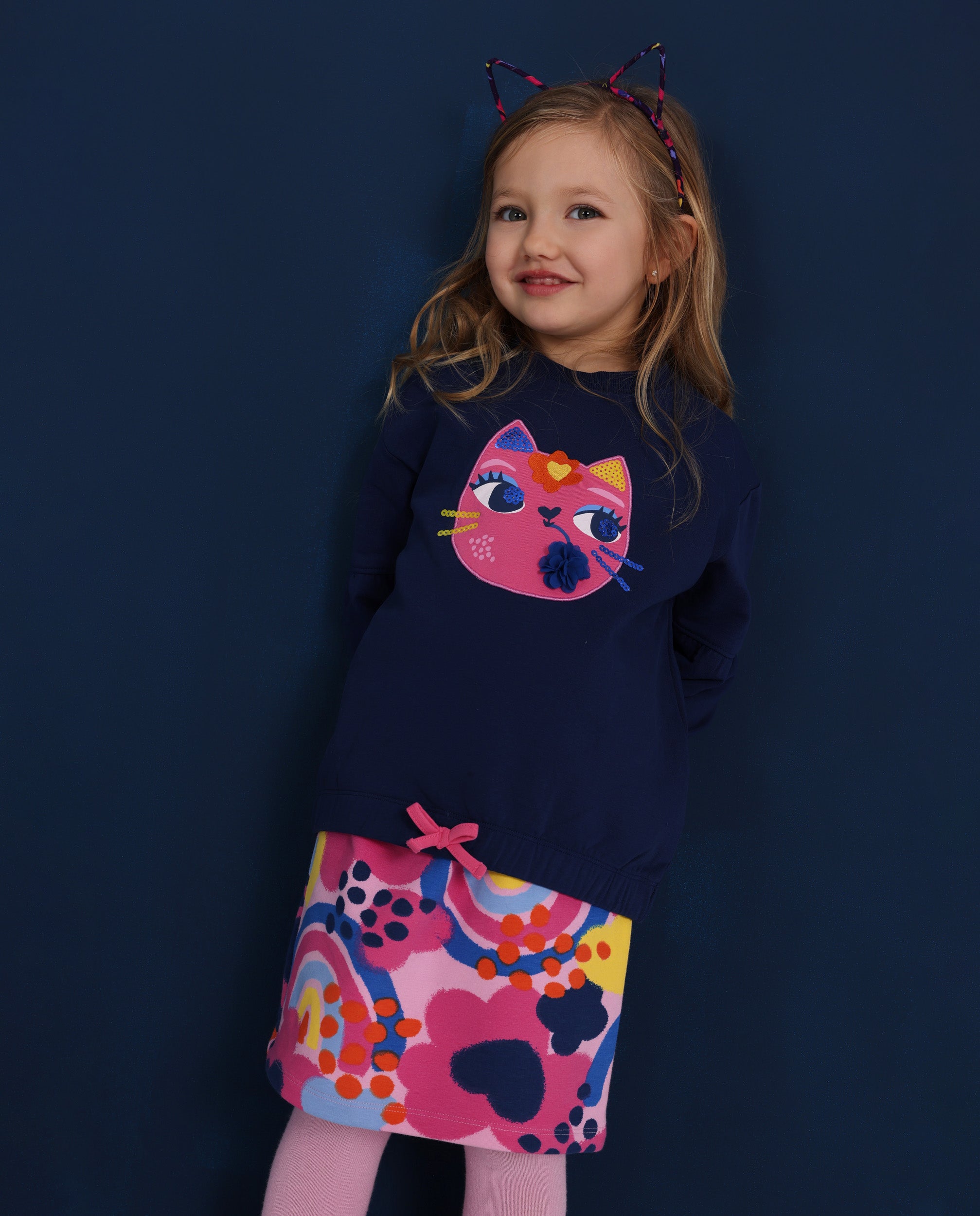 Sudadera de niña de felpa con estampado de gatito y tacto suave