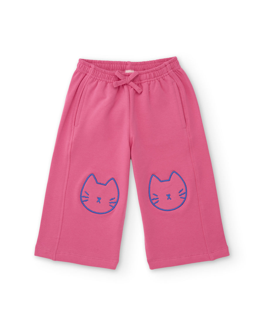 Pantalón de niña de felpa con bordado y cintura elástica