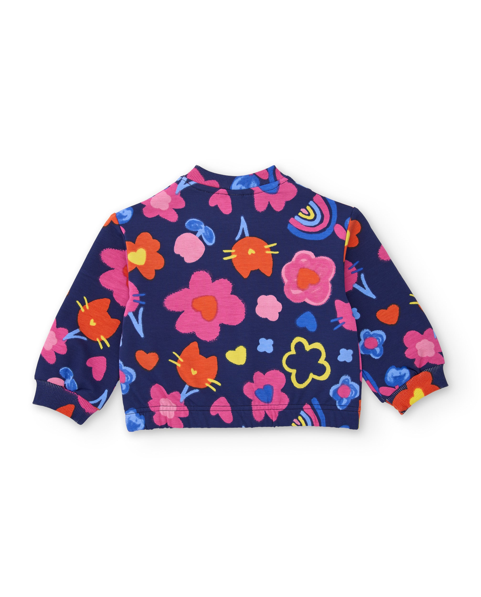 Chaqueta de niña de felpa con estampado floral y cierre de cremallera