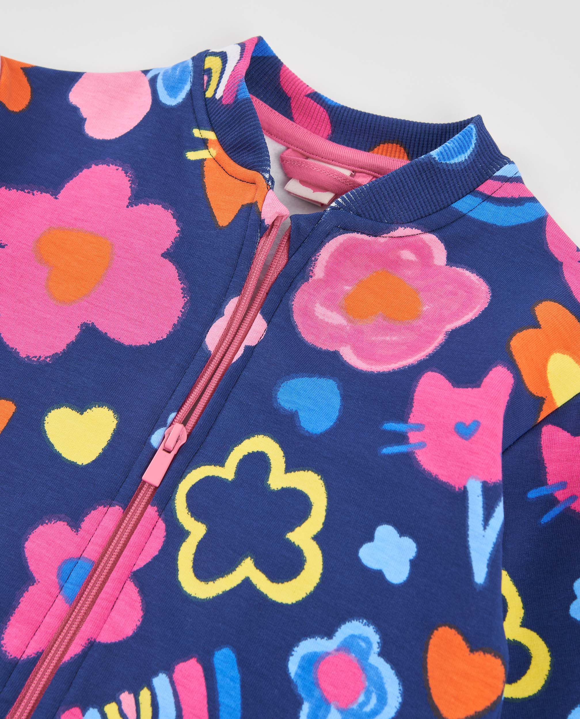 Chaqueta de niña de felpa con estampado floral y cierre de cremallera
