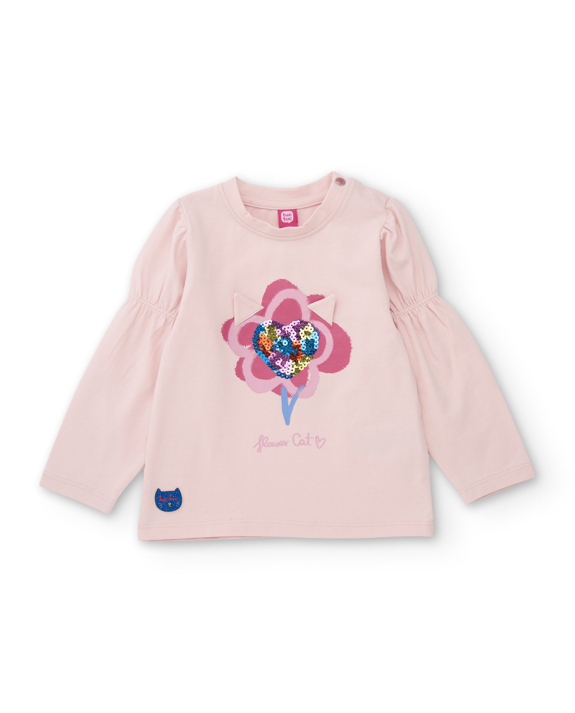 Camiseta de niña de punto con diseño de corazón y lentejuelas