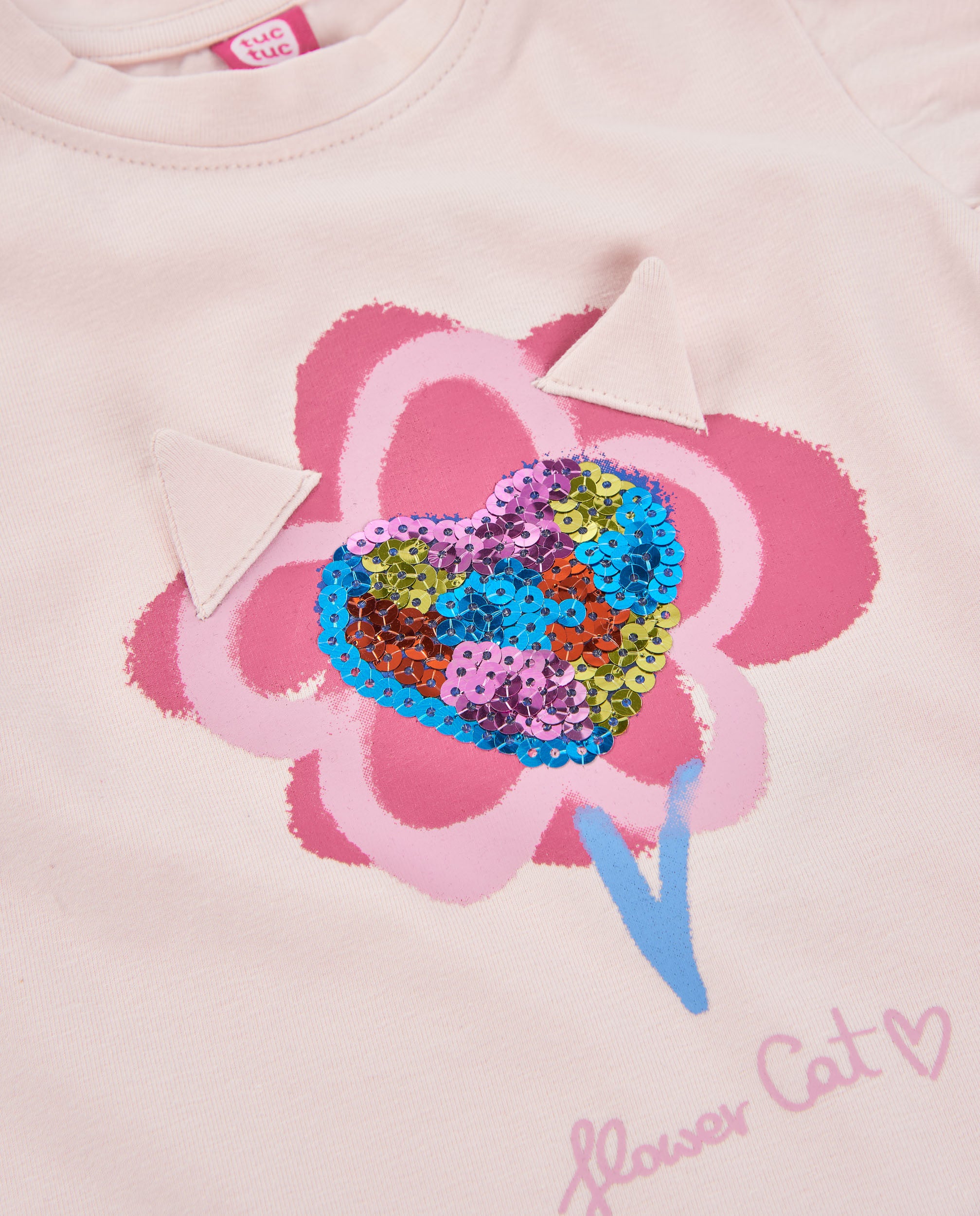 Camiseta de niña de punto con diseño de corazón y lentejuelas