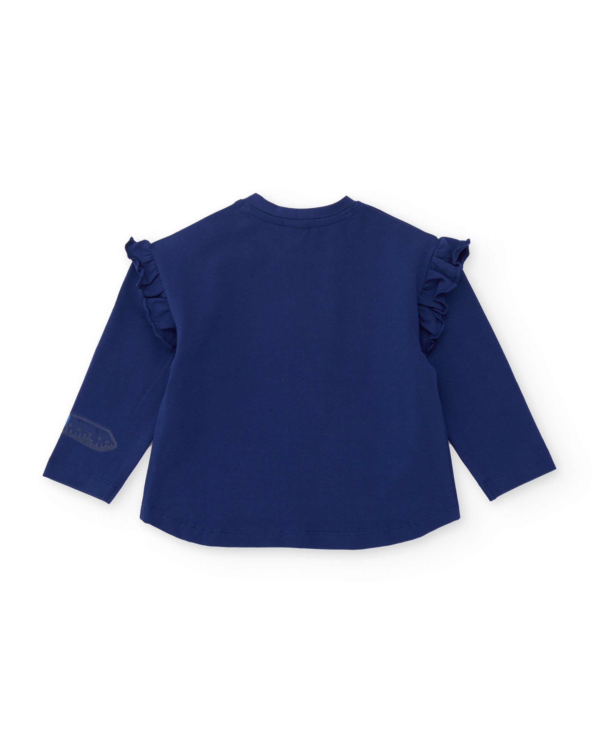 Camiseta de niña de punto con estampado frontal y volantes en hombros