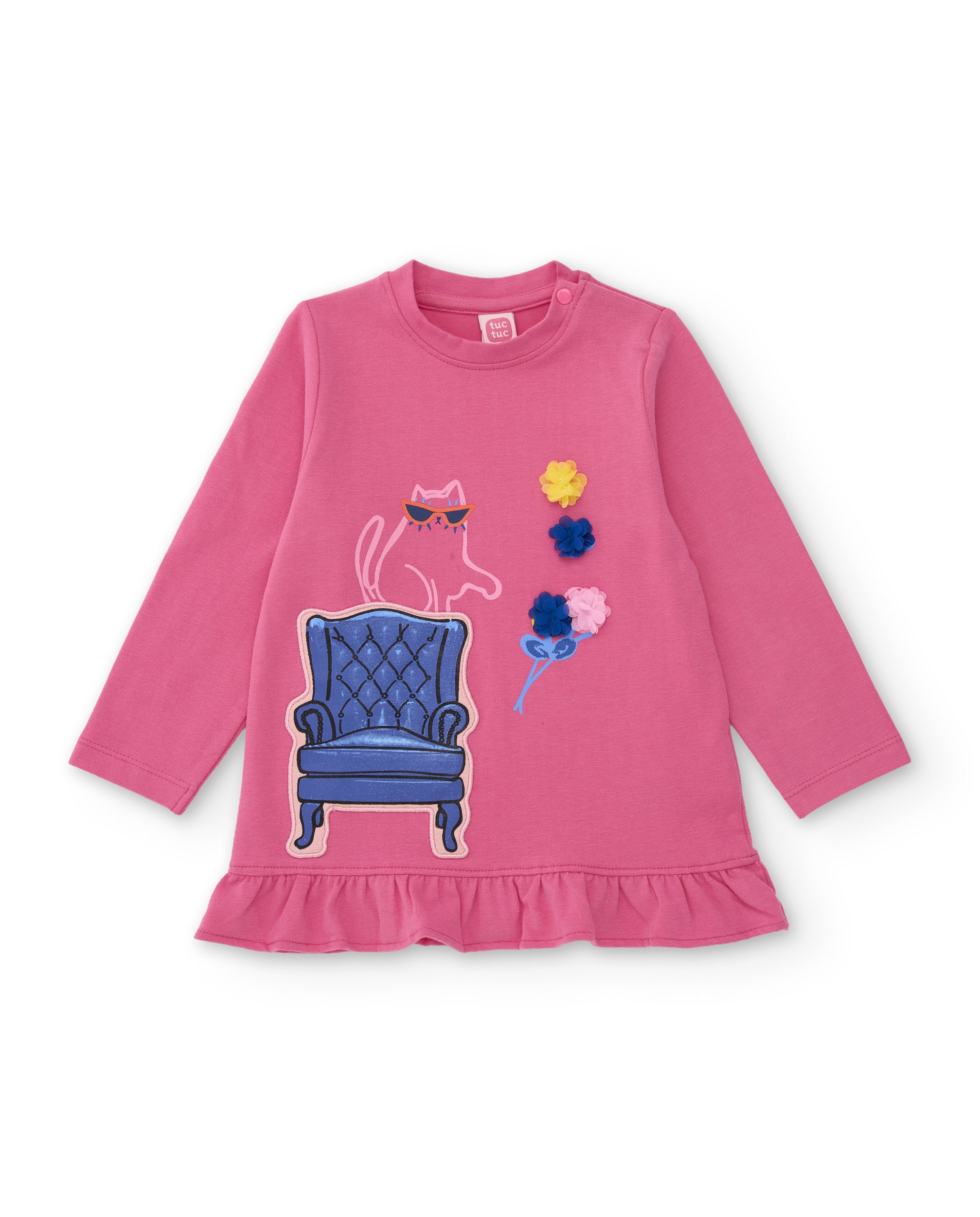 Camiseta de niña de punto con apliques florales y manga larga