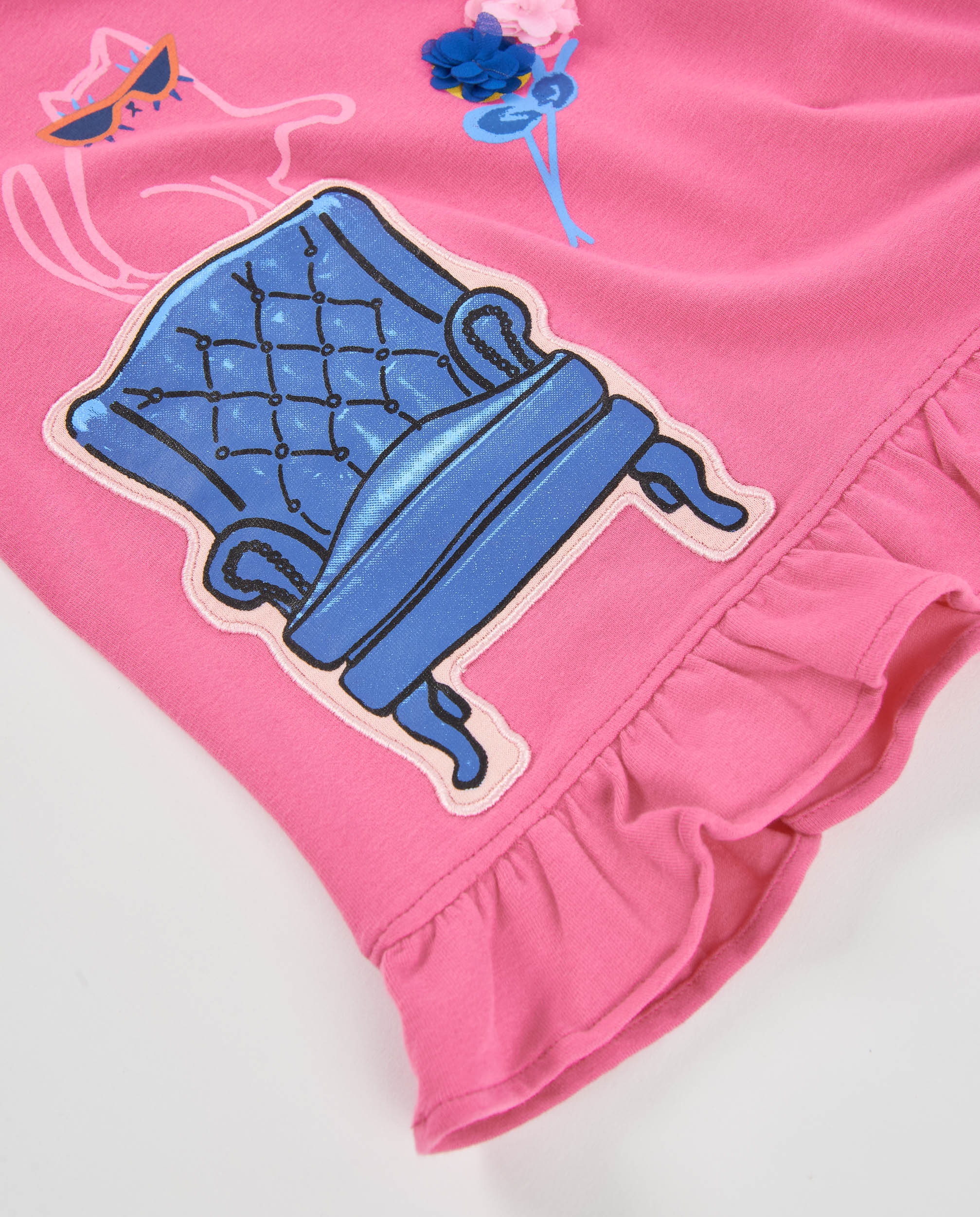 Camiseta de niña de punto con apliques florales y manga larga