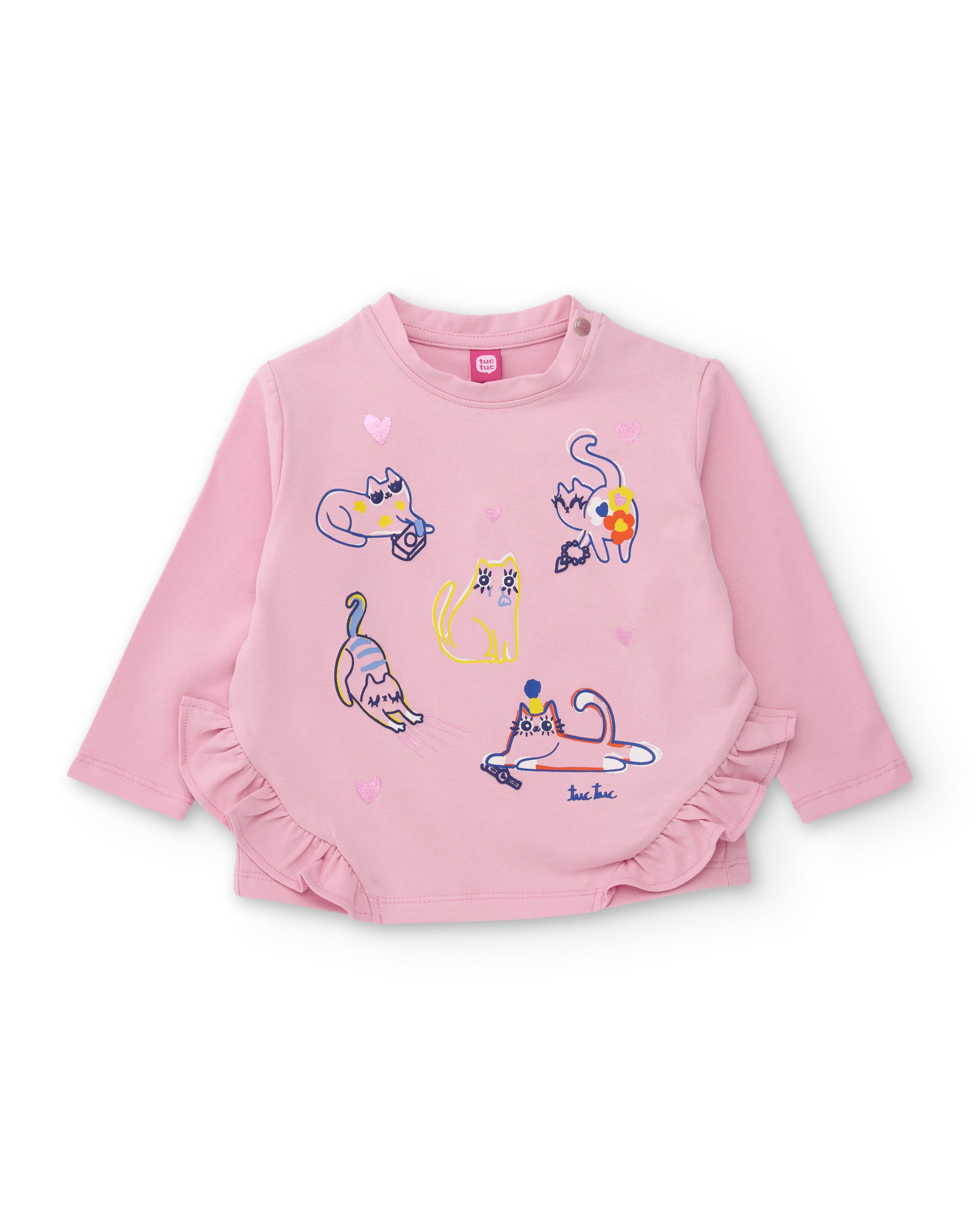 Camiseta de niña de punto con estampado de gatos