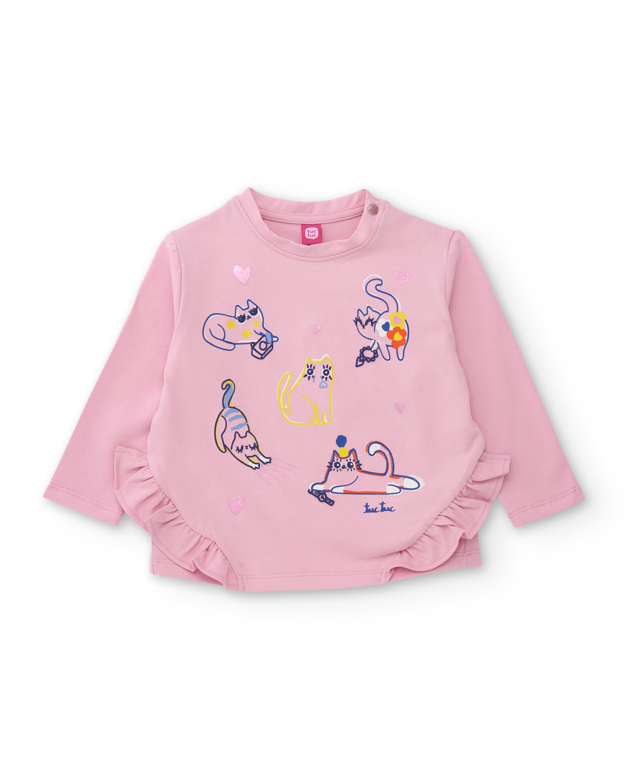 Conjunto de niña de punto con camiseta ilustrada y volantes