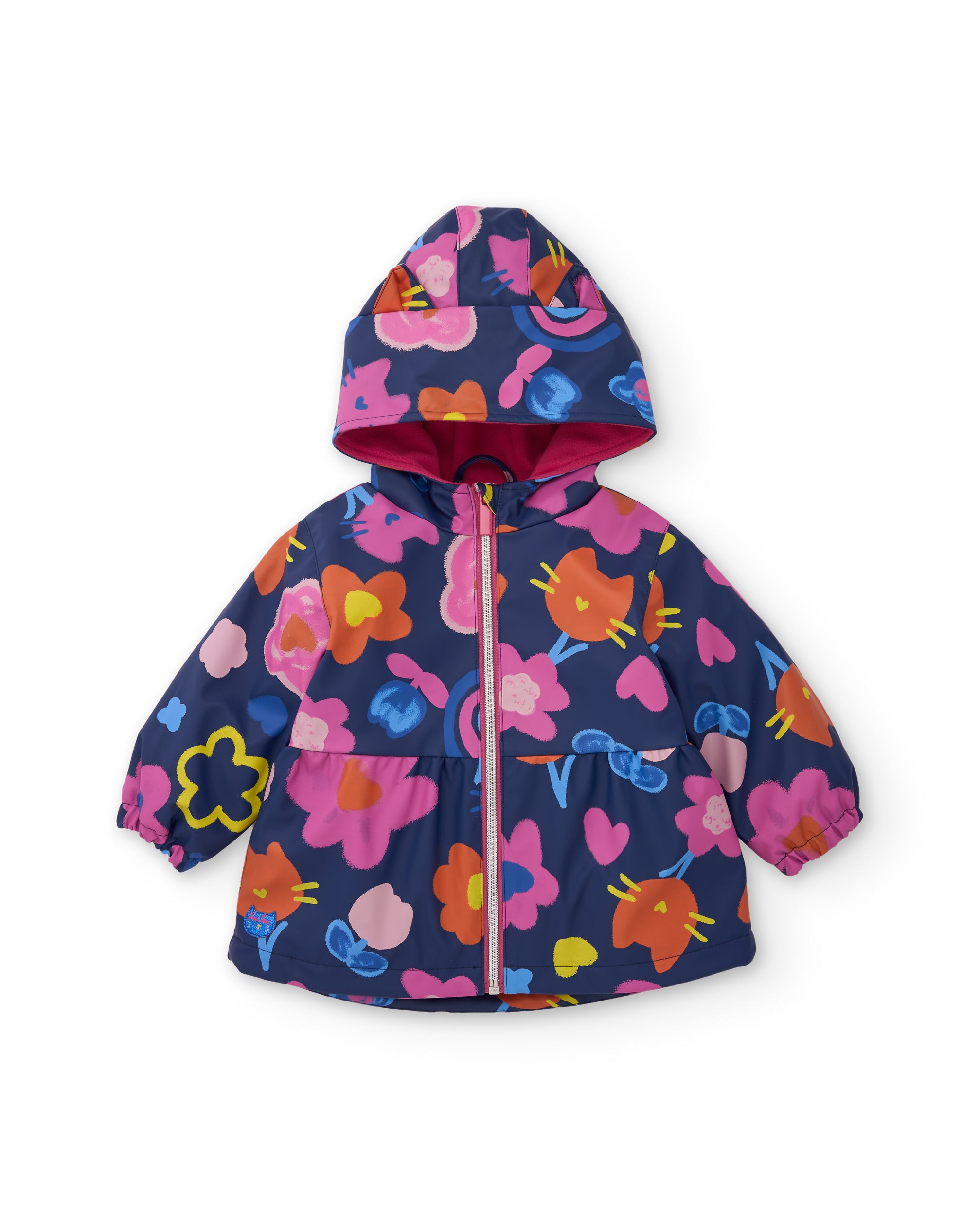 Chubasquero de niña con estampado floral y cierre de cremallera