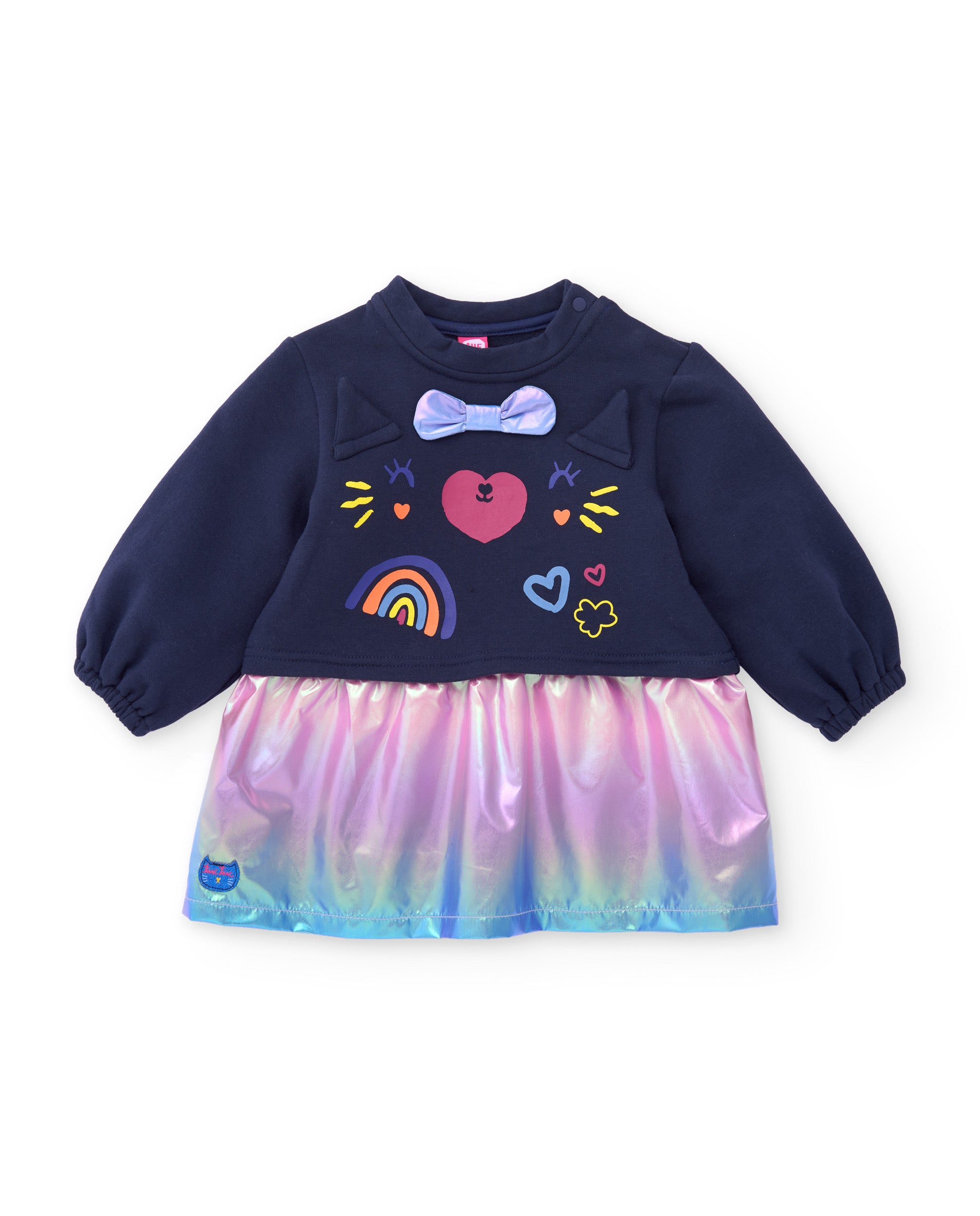Vestido de niña de felpa con estampado de carita de gato