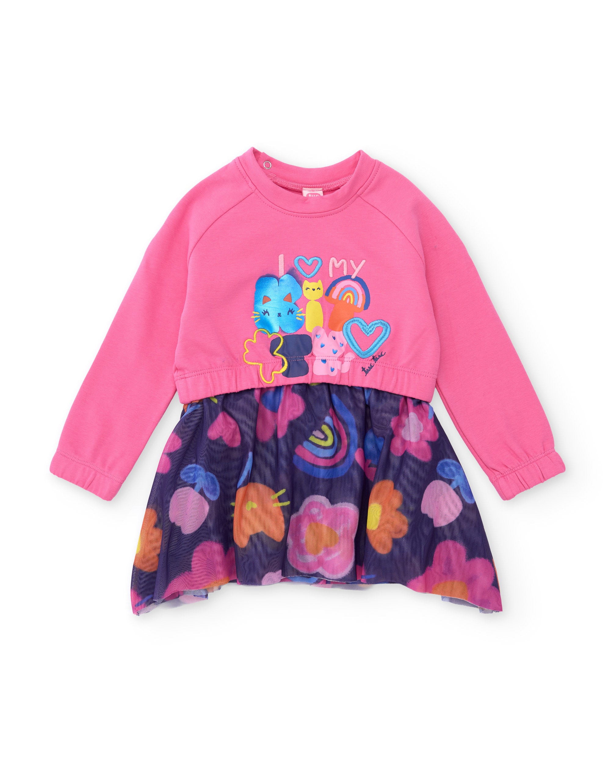 Vestido de niña de felpa con estampado divertido y colores en contraste