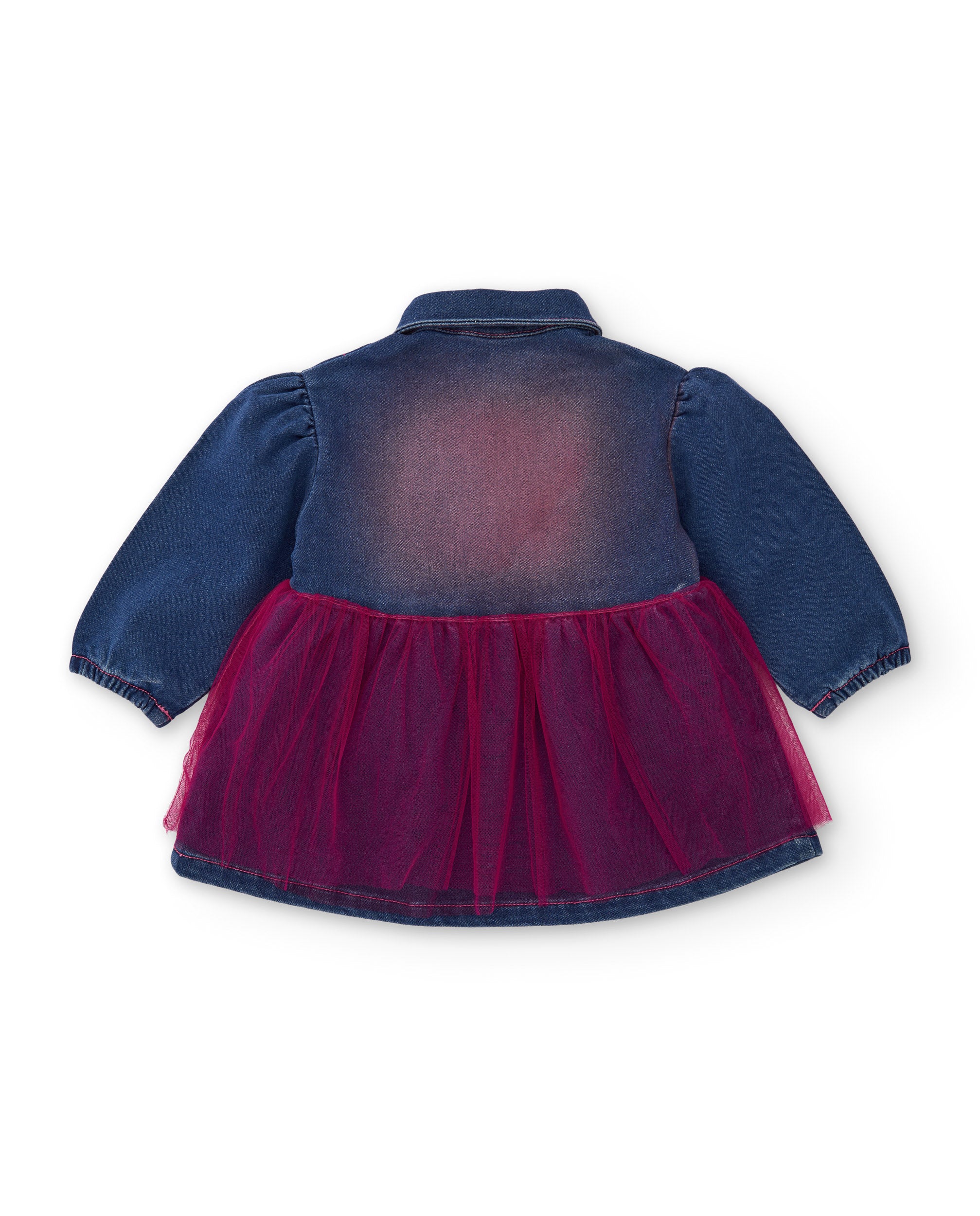 Vestido de niña de denim con falda de tul y bordado