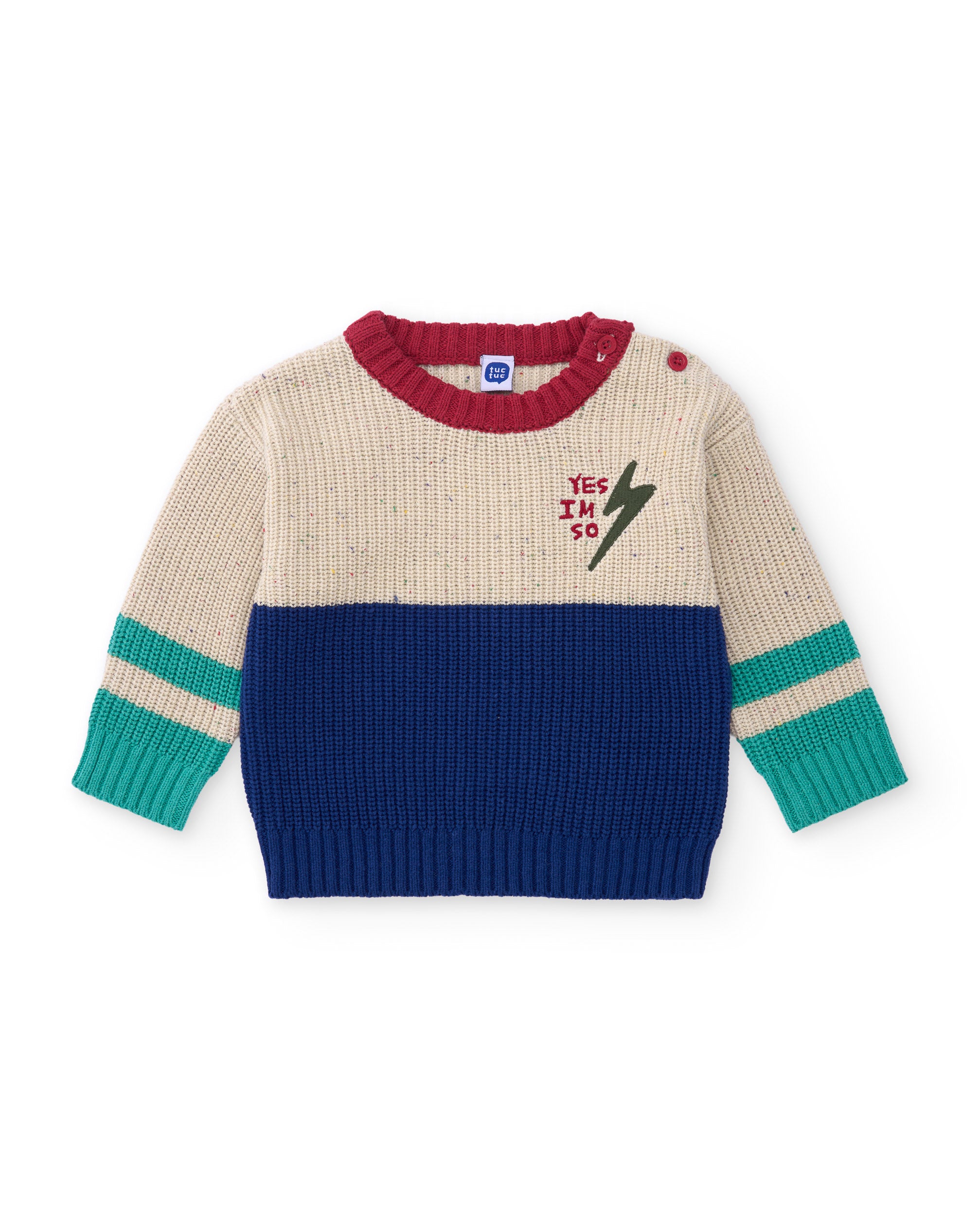 Jersey de niño de tricot con cuello redondo y bloques de color