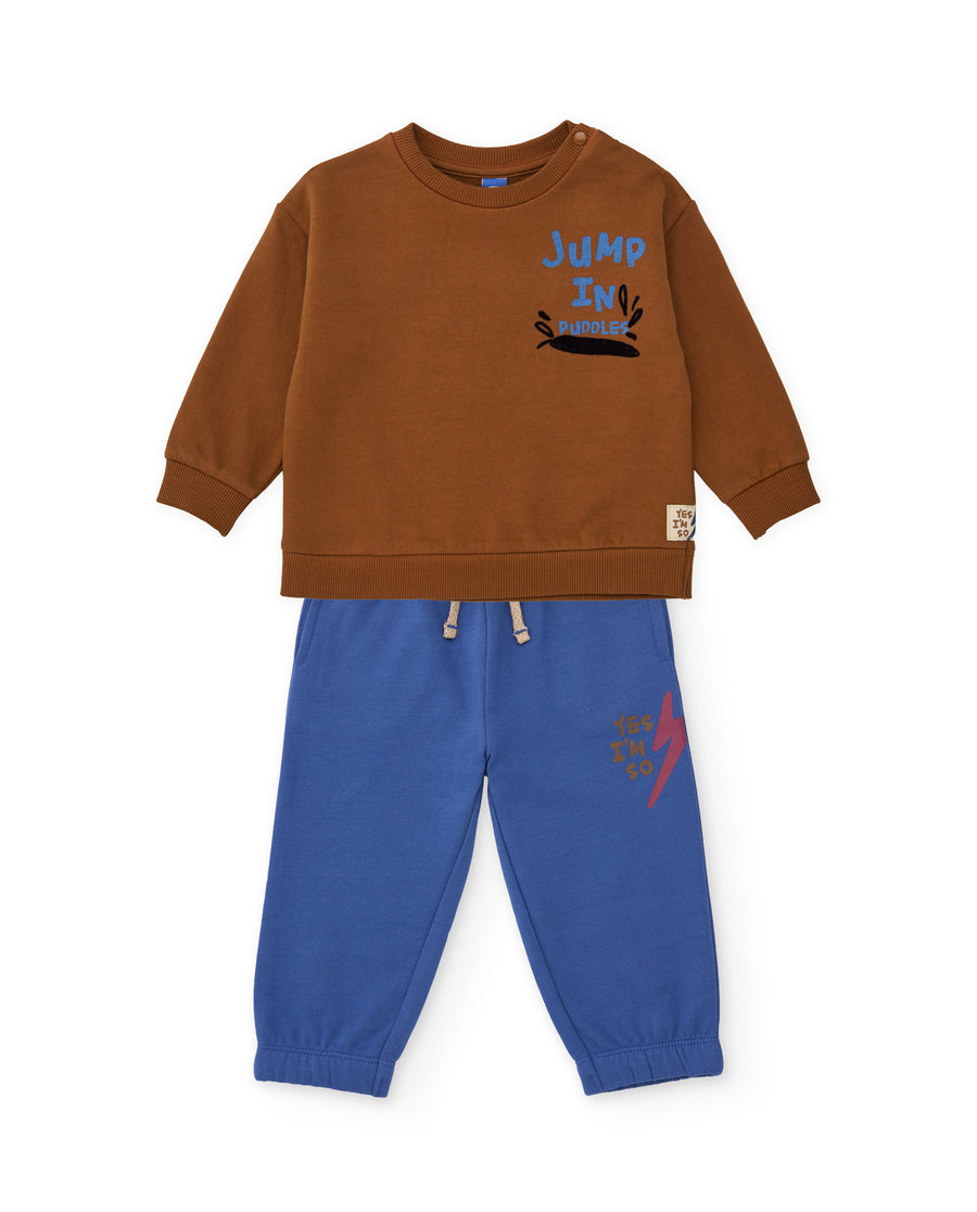 Conjunto de niño de felpa con sudadera de mensaje estampado y pantalón