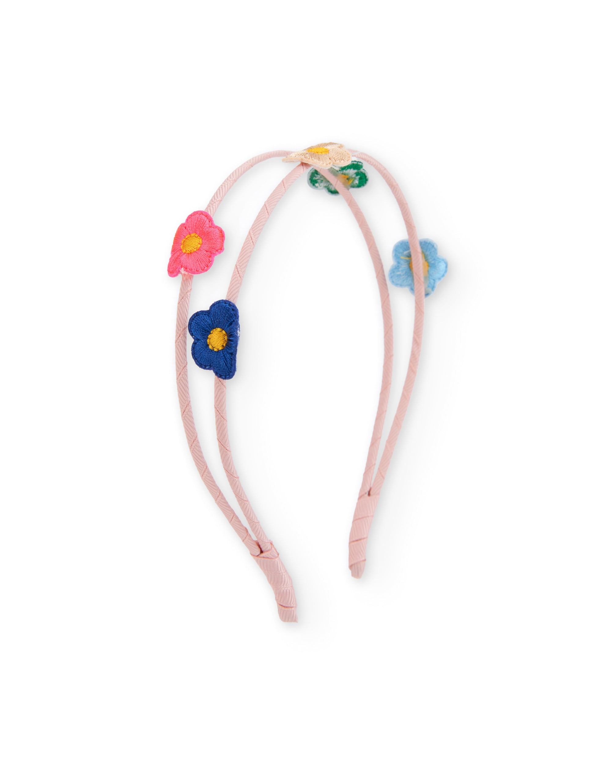Diadema de niña con diseño doble y flores bordadas