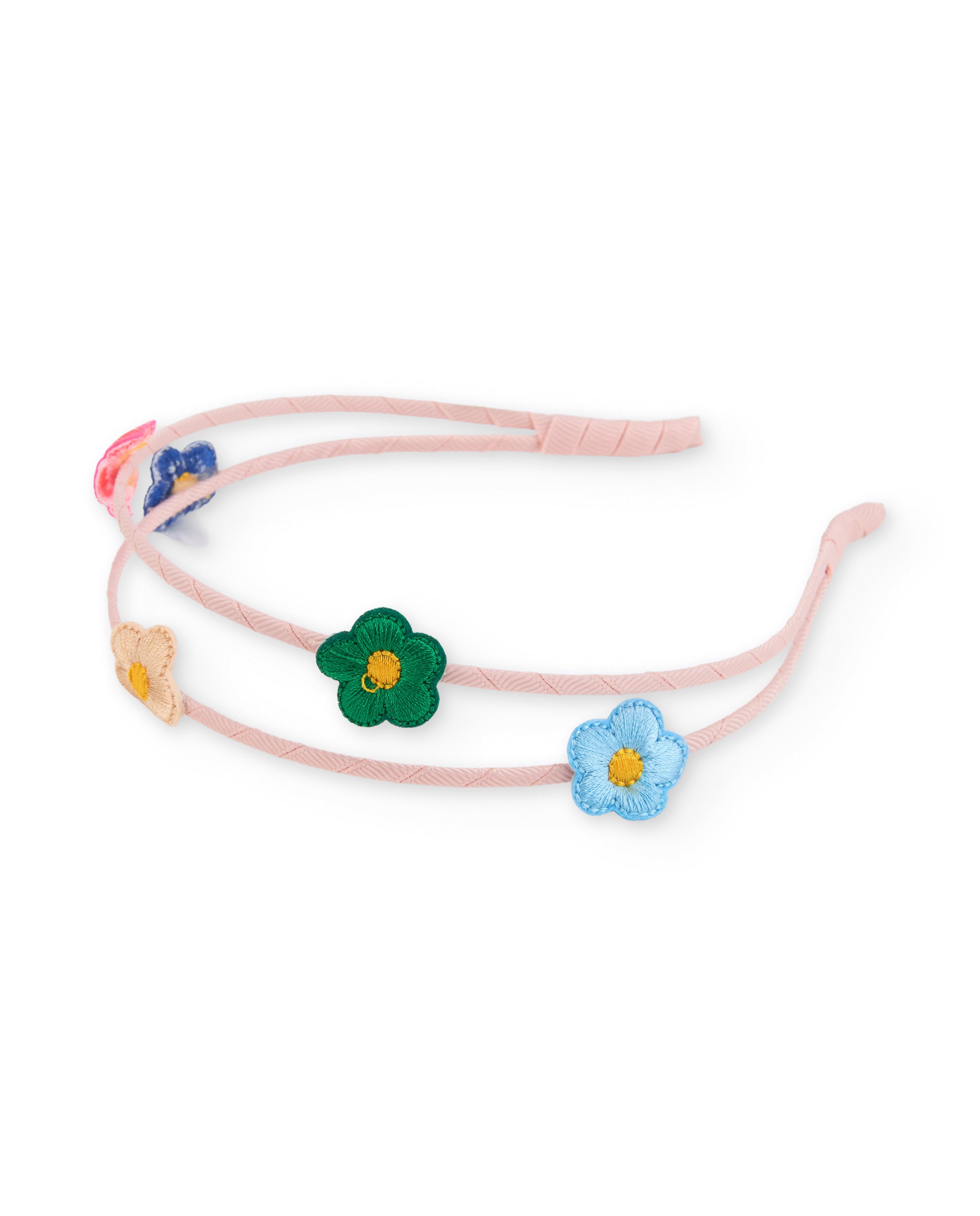 Diadema de niña con diseño doble y flores bordadas