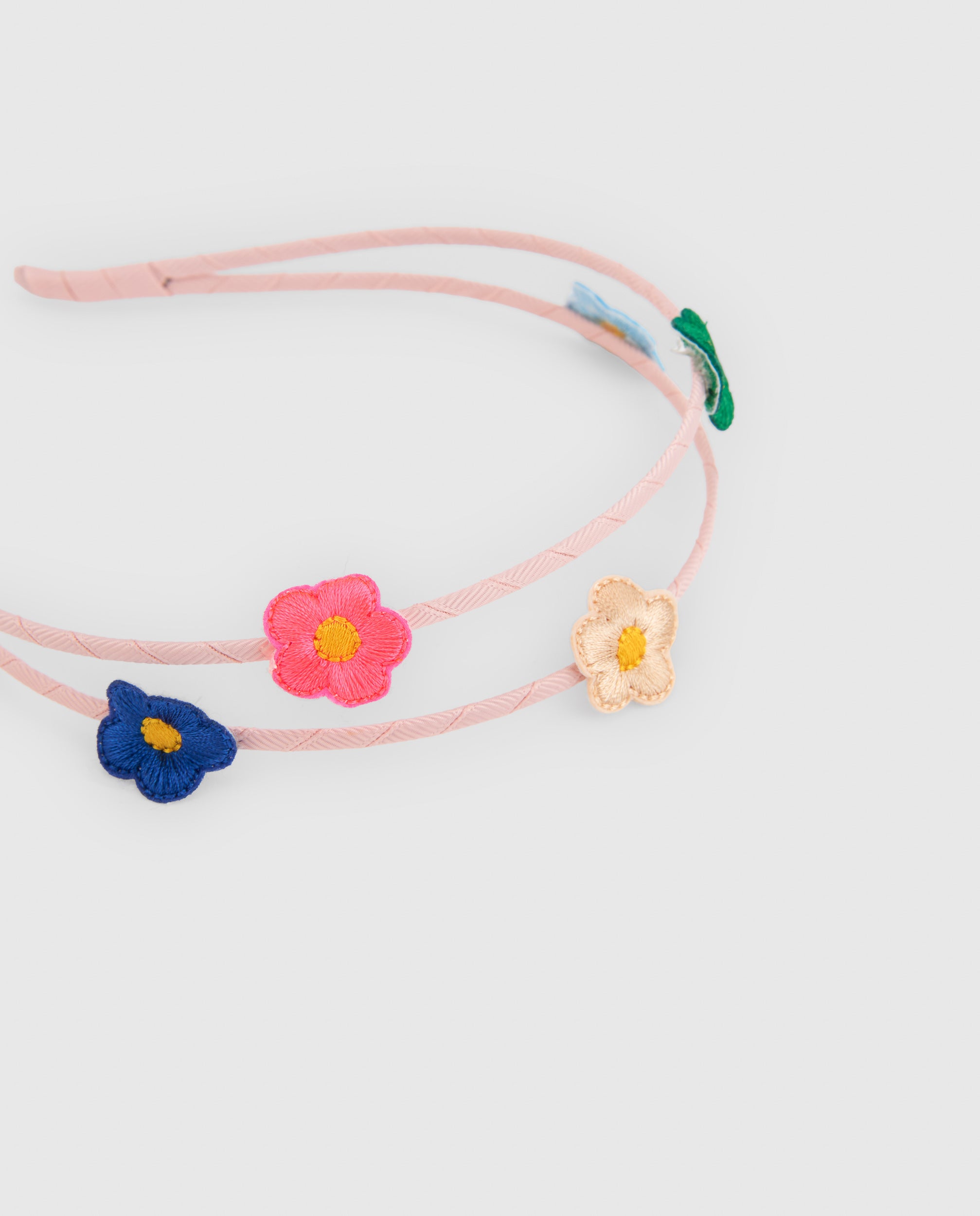 Diadema de niña con diseño doble y flores bordadas