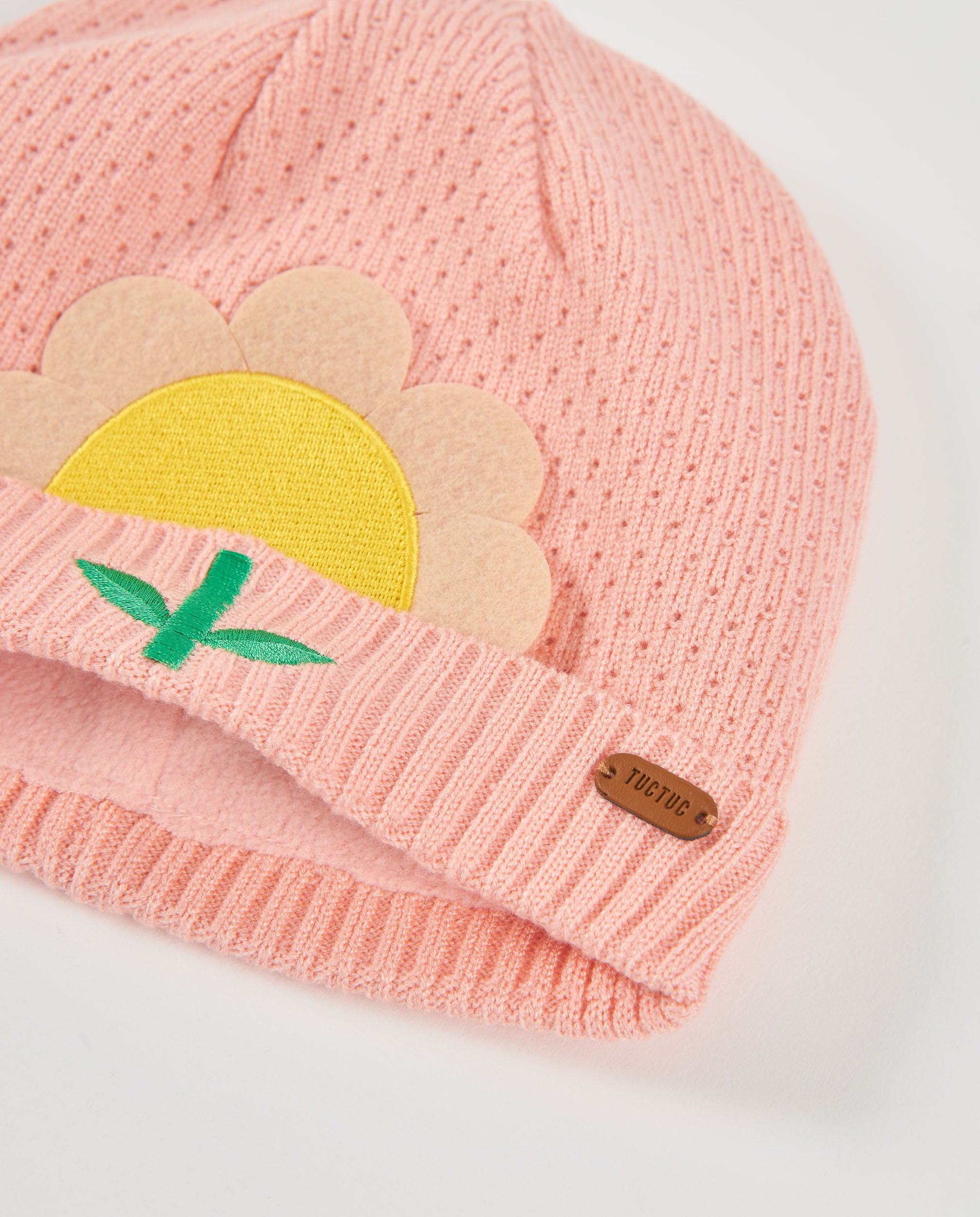 Set de niña de tricot con gorro y braga de cuello de diseño floral