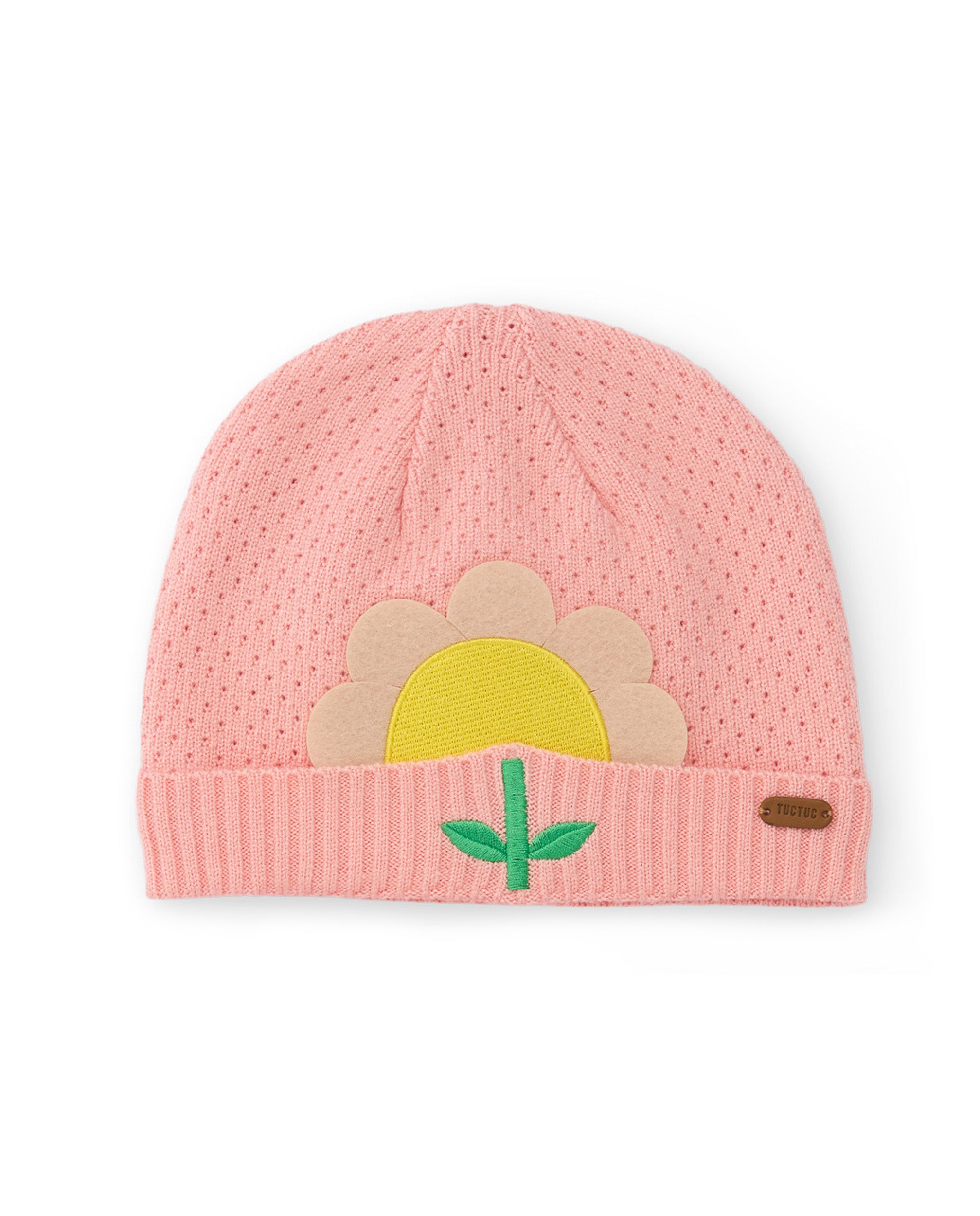 Gorro de niña de tricot con diseño floral y tejido transpirable