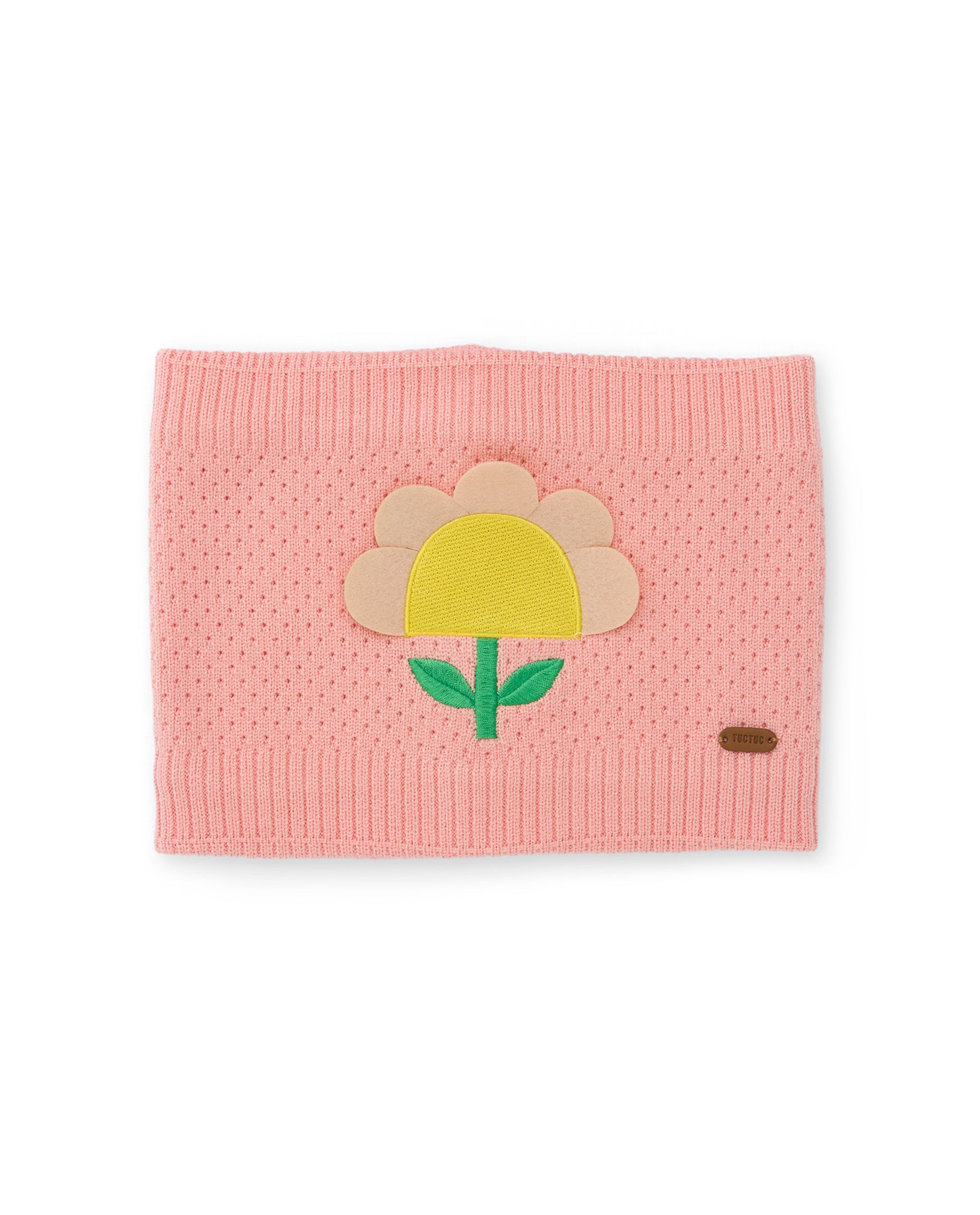 Braga de cuello de niña de tricot con bordado floral y tacto suave
