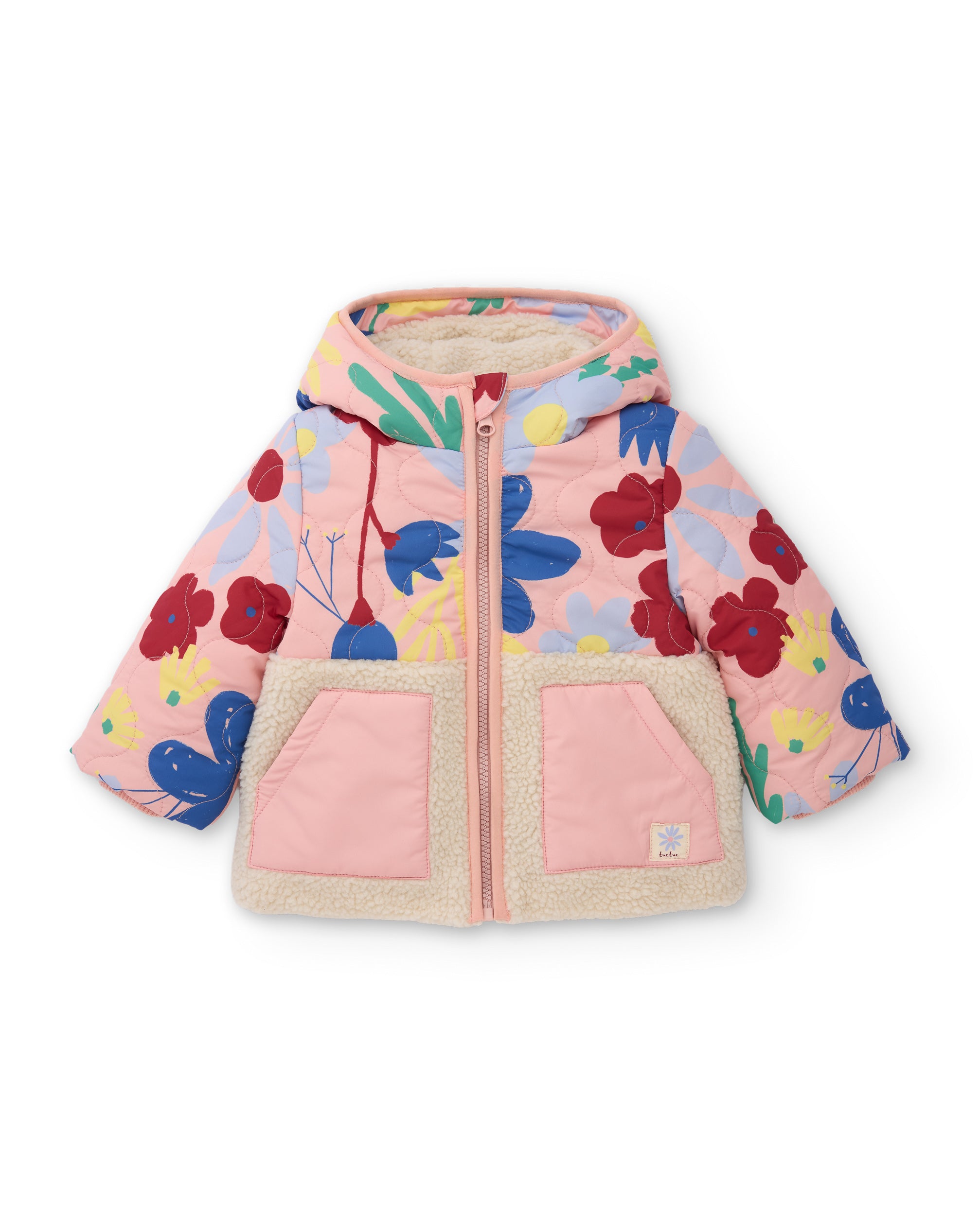 Abrigo de niña acolchado con estampado floral y tacto cálido