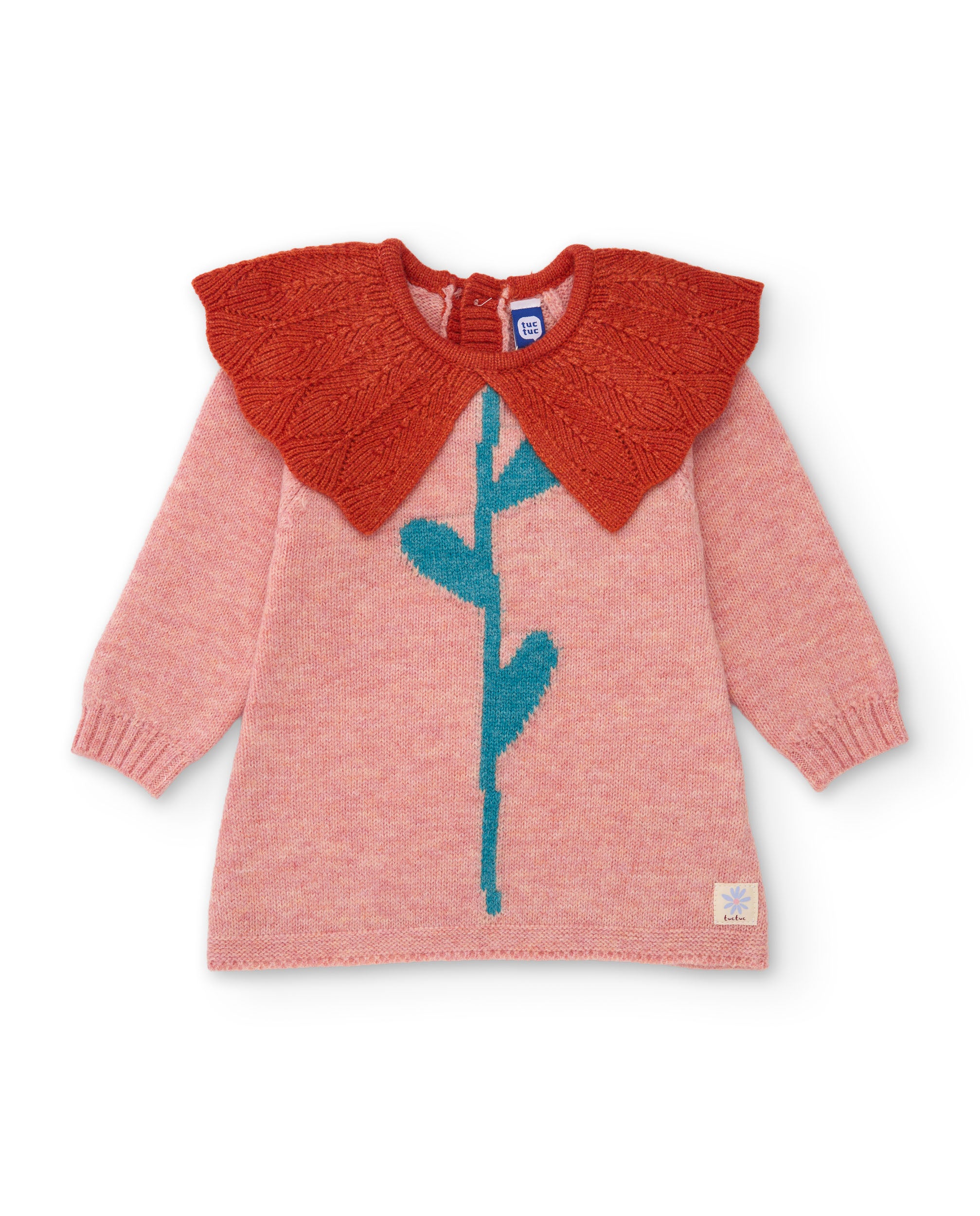 Vestido de niña de tricot con cuello decorativo