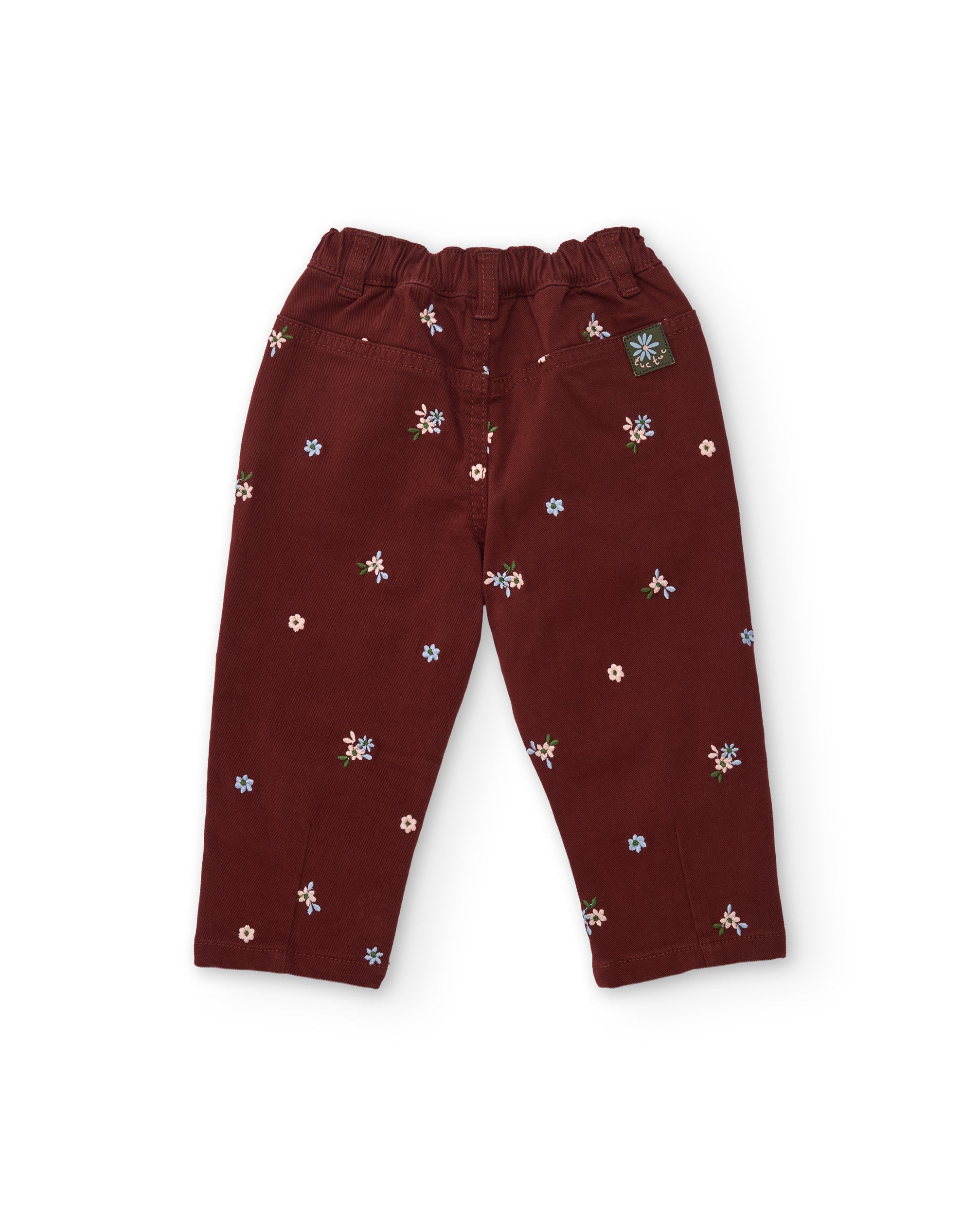Pantalón de niña de tela plana con bordado y cintura elástica