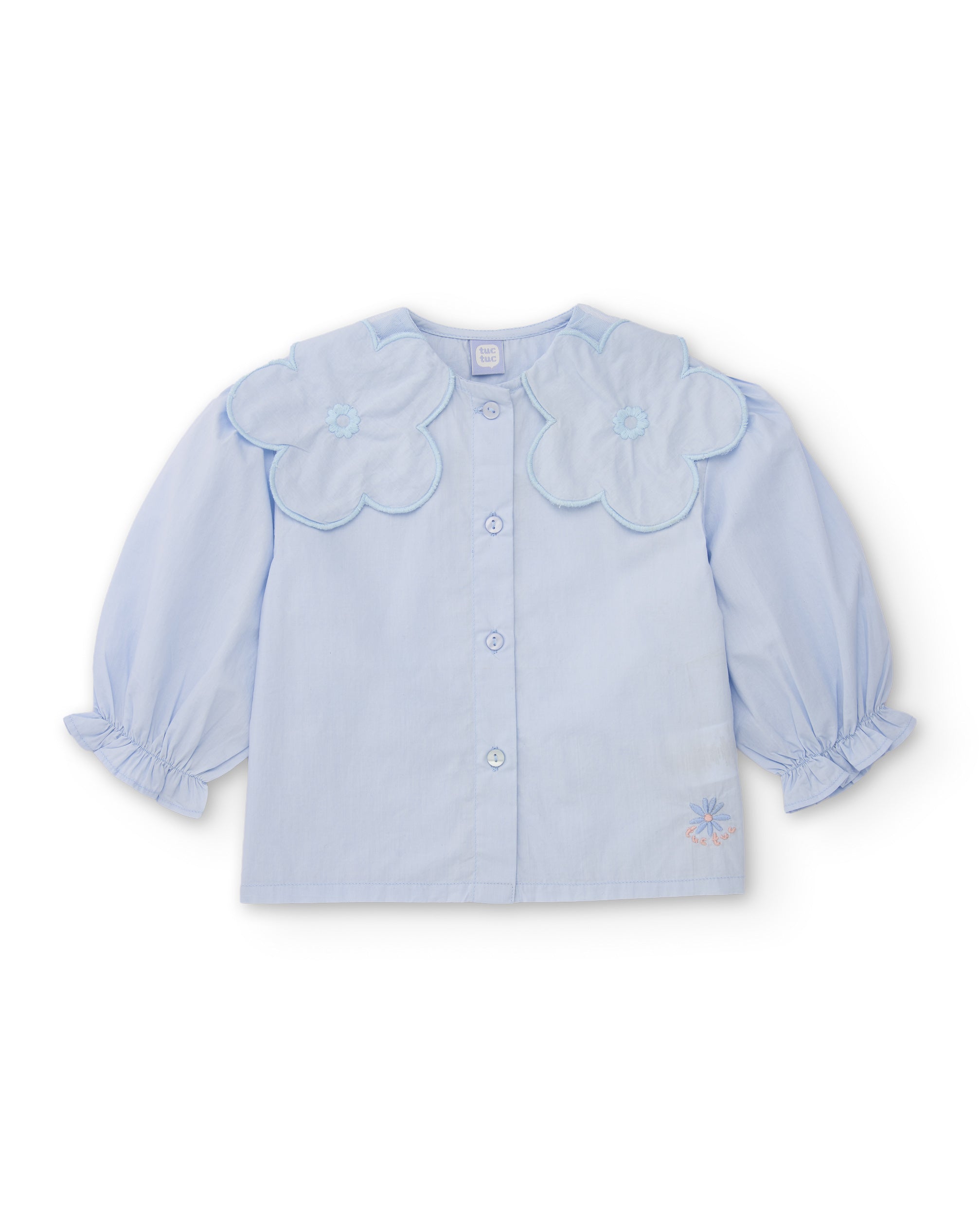 Camisa de niña de algodón con cuello de volante oversize
