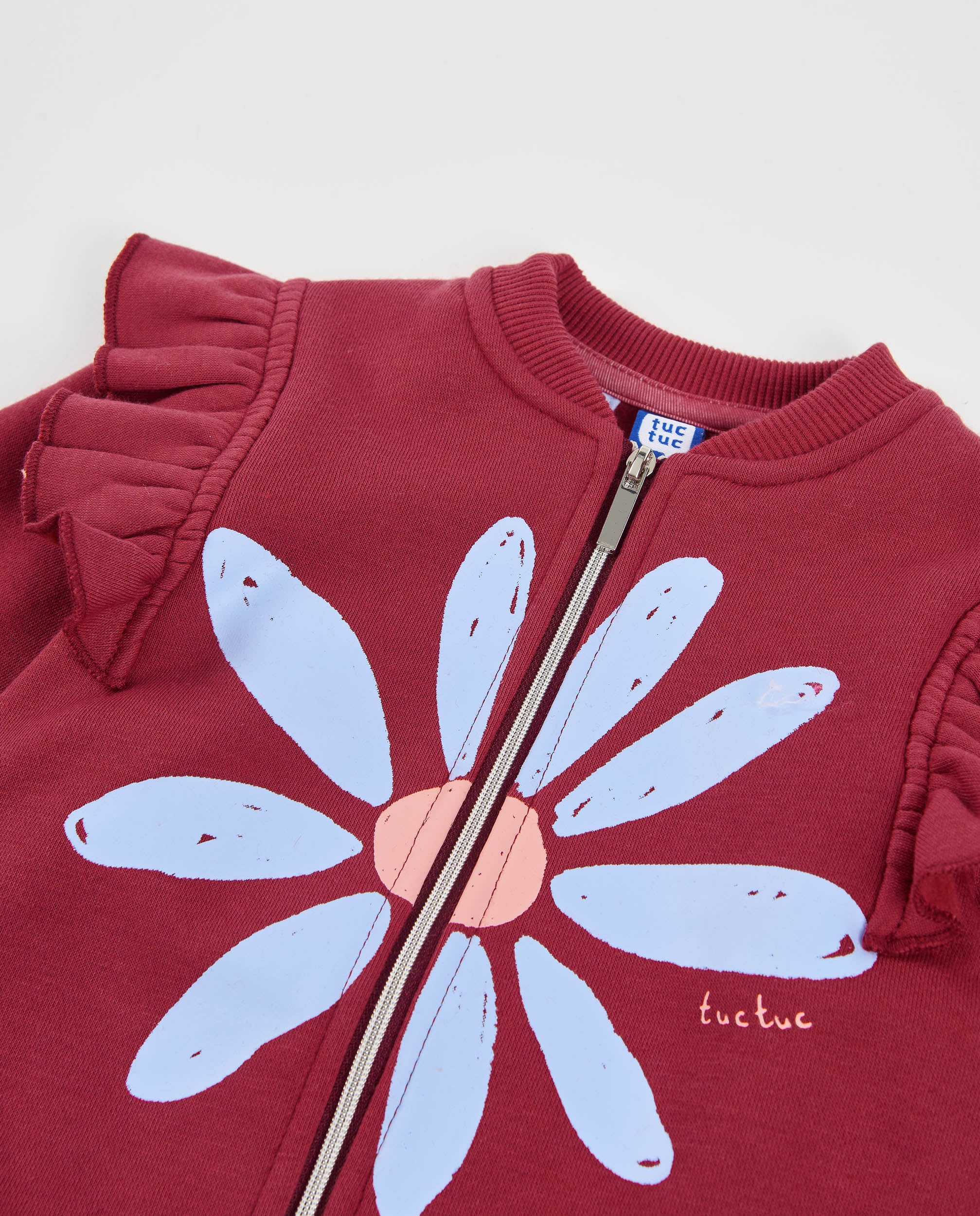 Sudadera de niña de felpa con volantes y cremallera