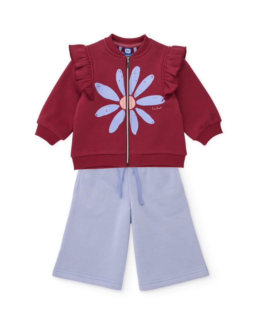 Girls’ fleece set with ruffled sweatshirt and floral print