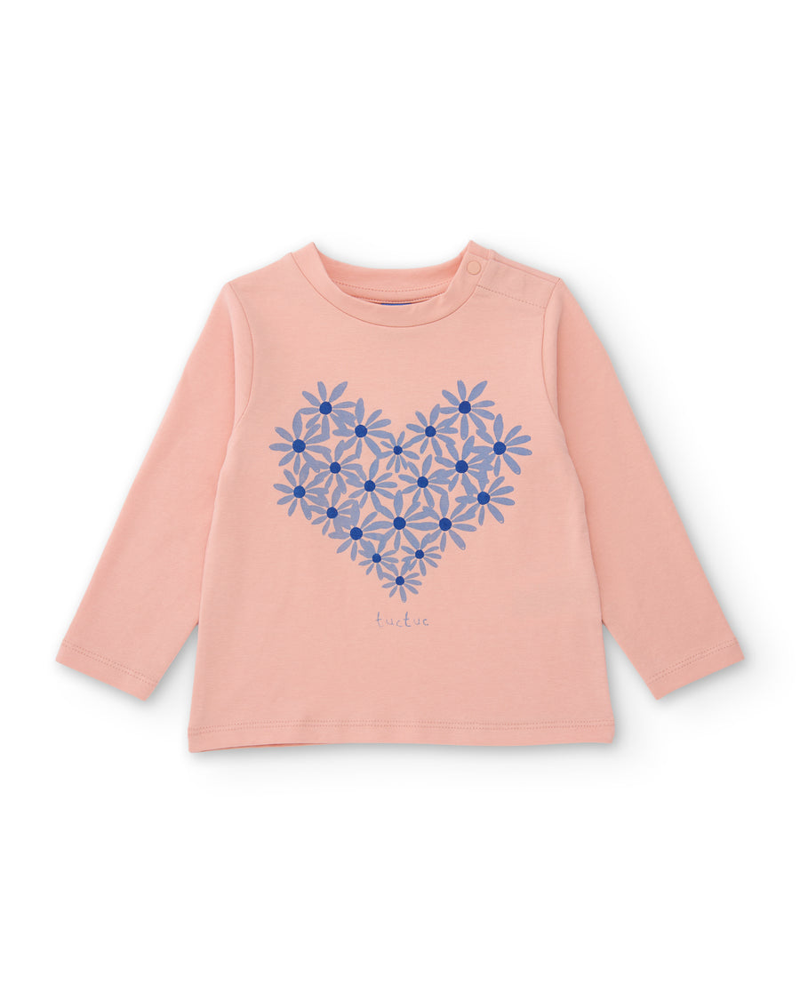 Girls’ knitted long-sleeved T-shirt with floral print