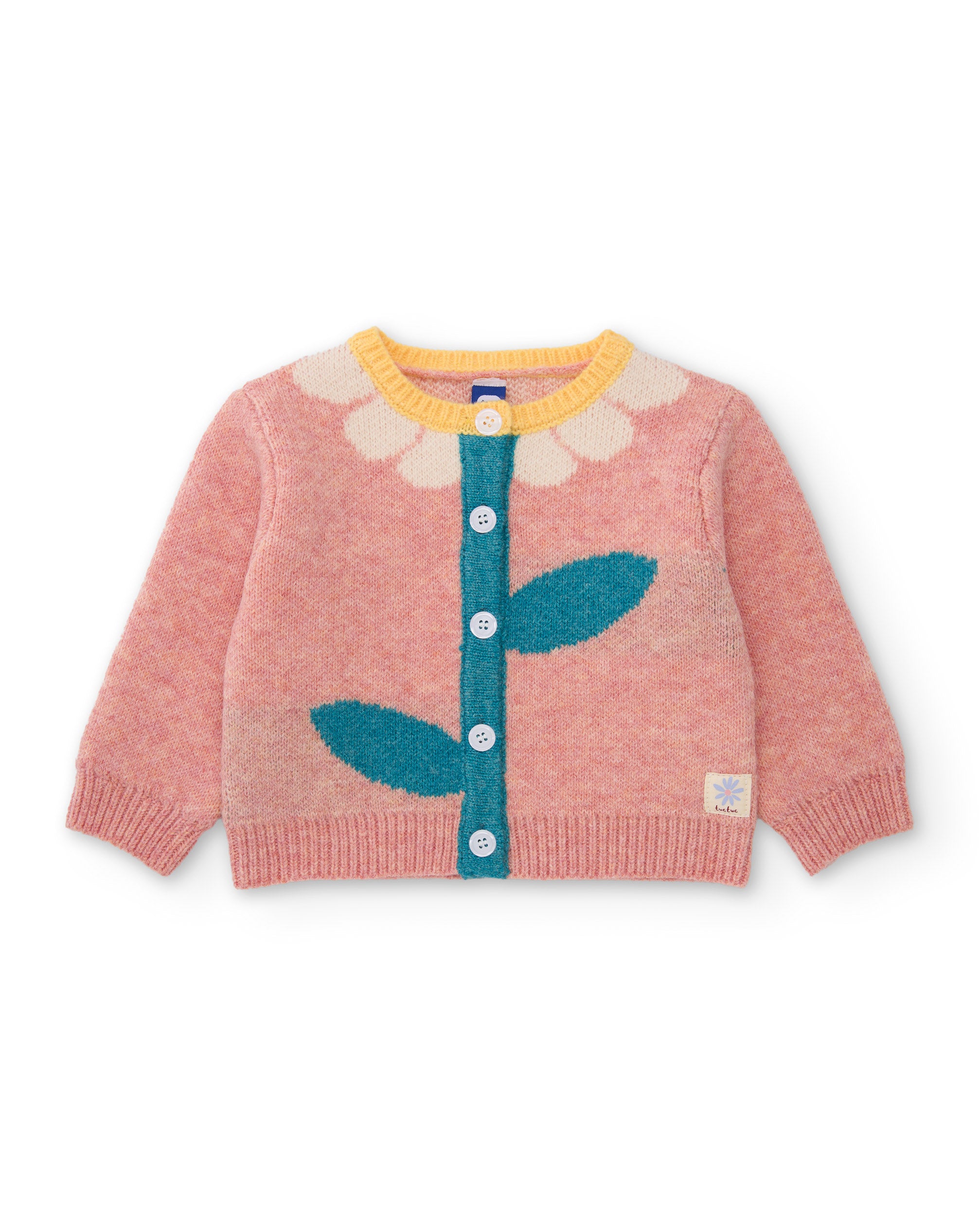Chaqueta de niña de tricot con bordado y botones