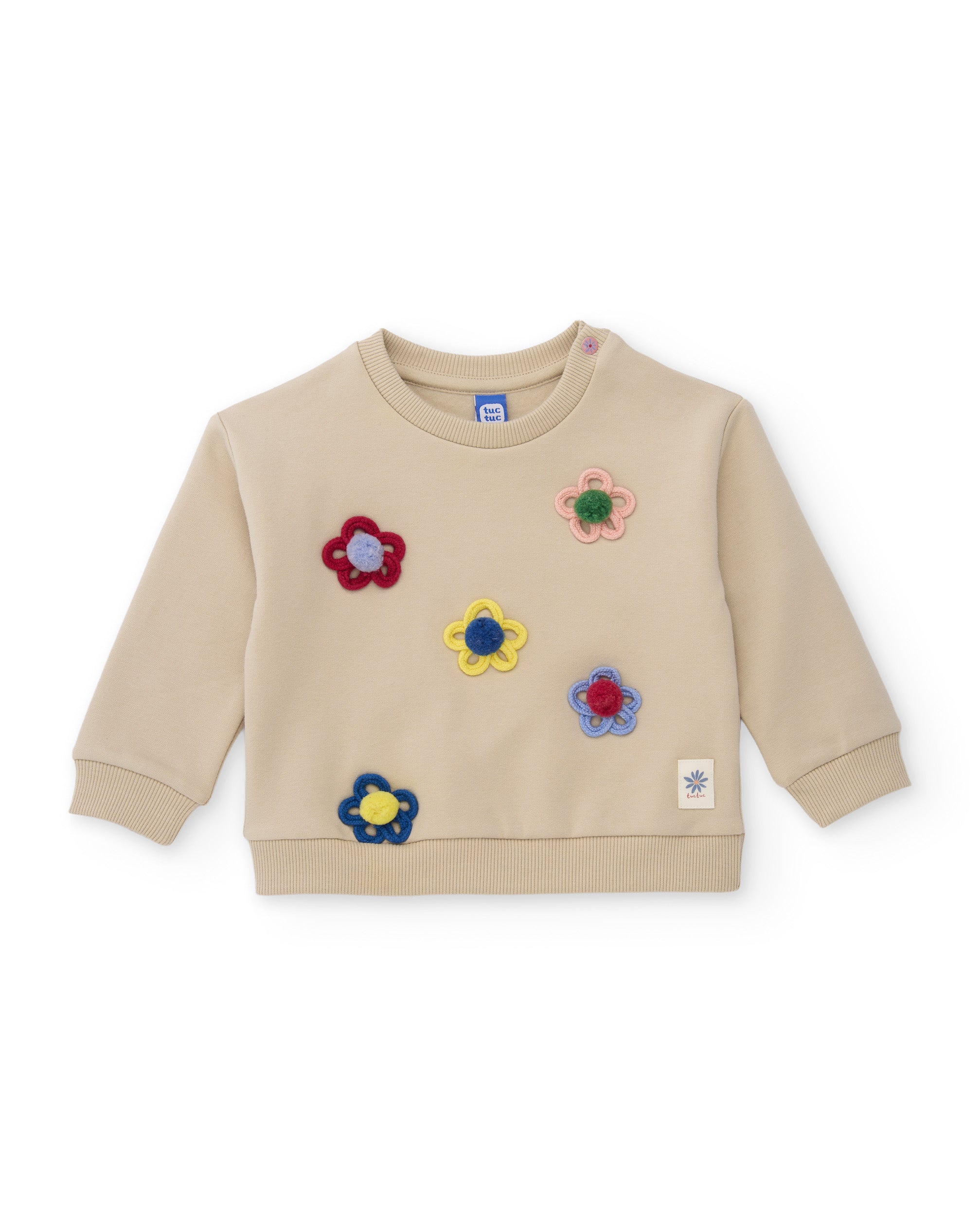 Sudadera de niña de felpa con bordados florales y tacto suave