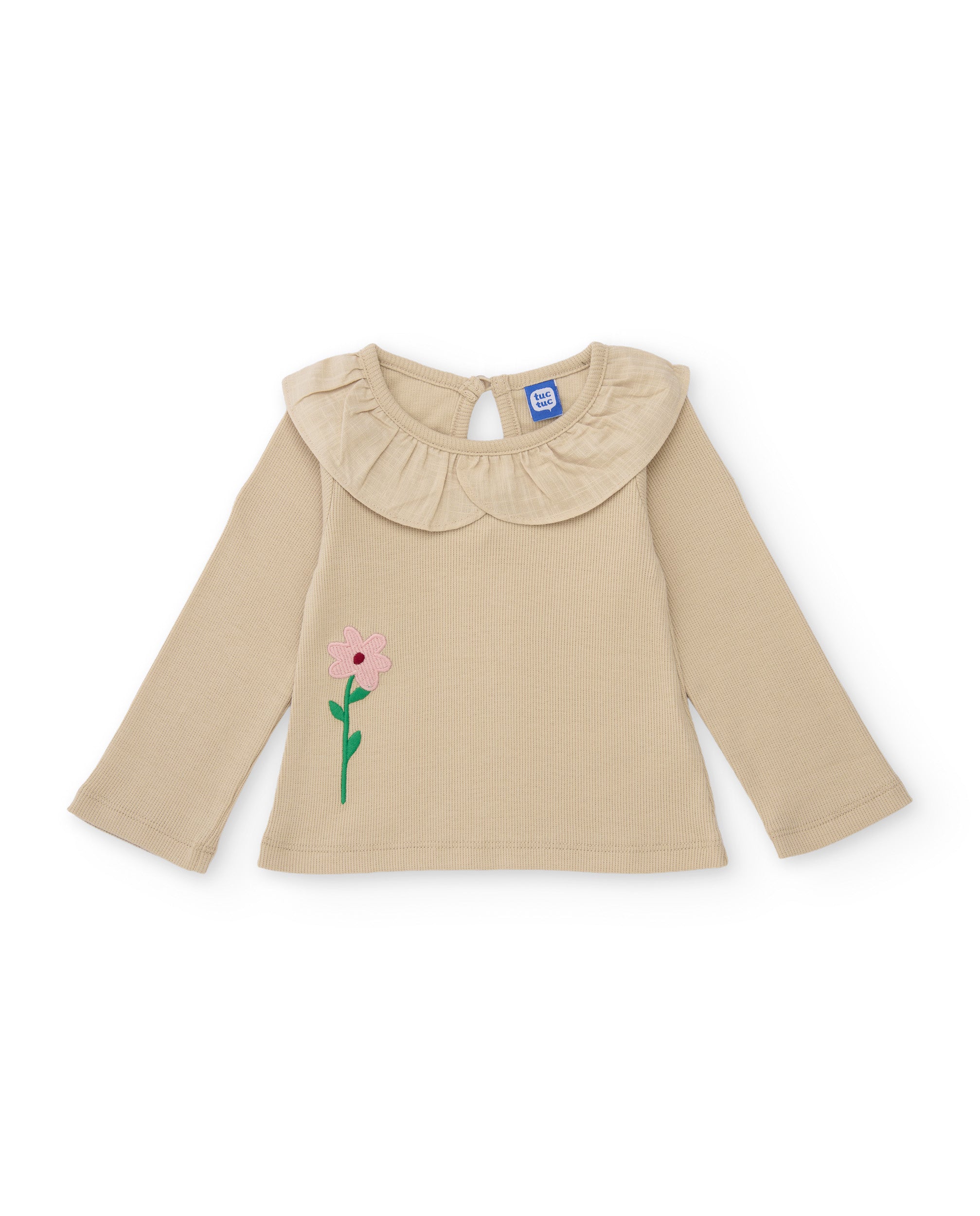 Camiseta de niña de punto con manga larga y detalle de volante