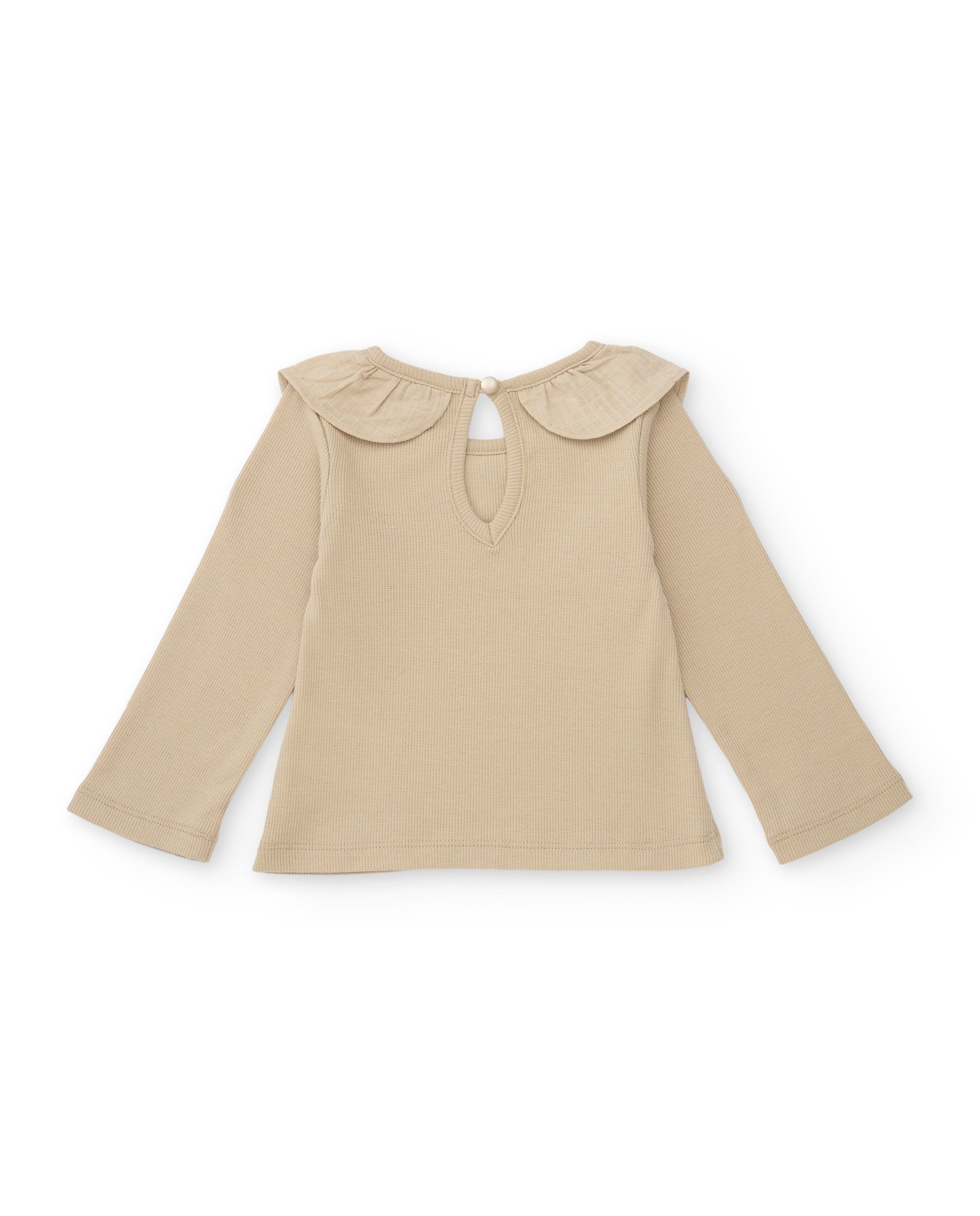 Camiseta de niña de punto con manga larga y detalle de volante