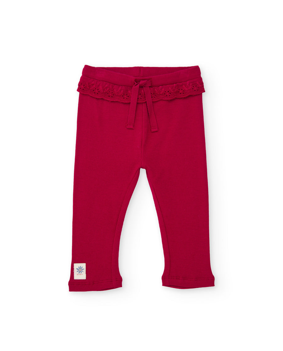 Girls’ knitted leggings with decorated elasticated waist
