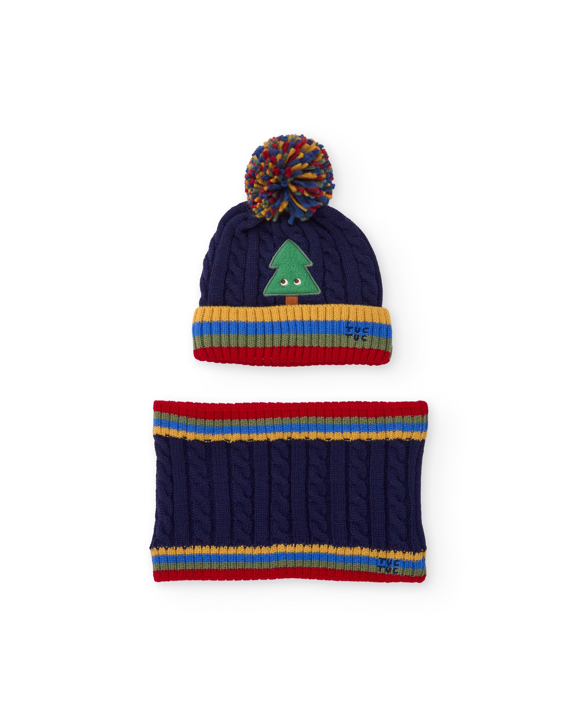 Set de niño de tricot con gorro y braga de cuello con diseño de árbol