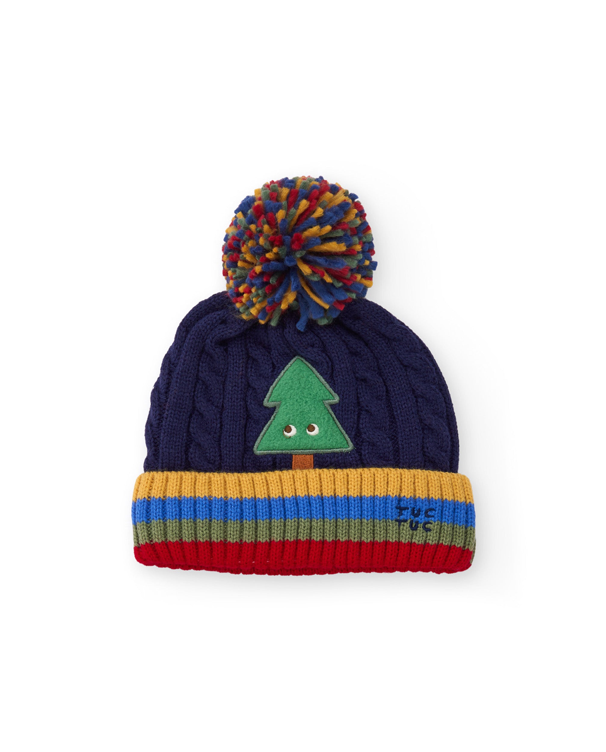 Gorro de niño de tricot con pompón y bordado