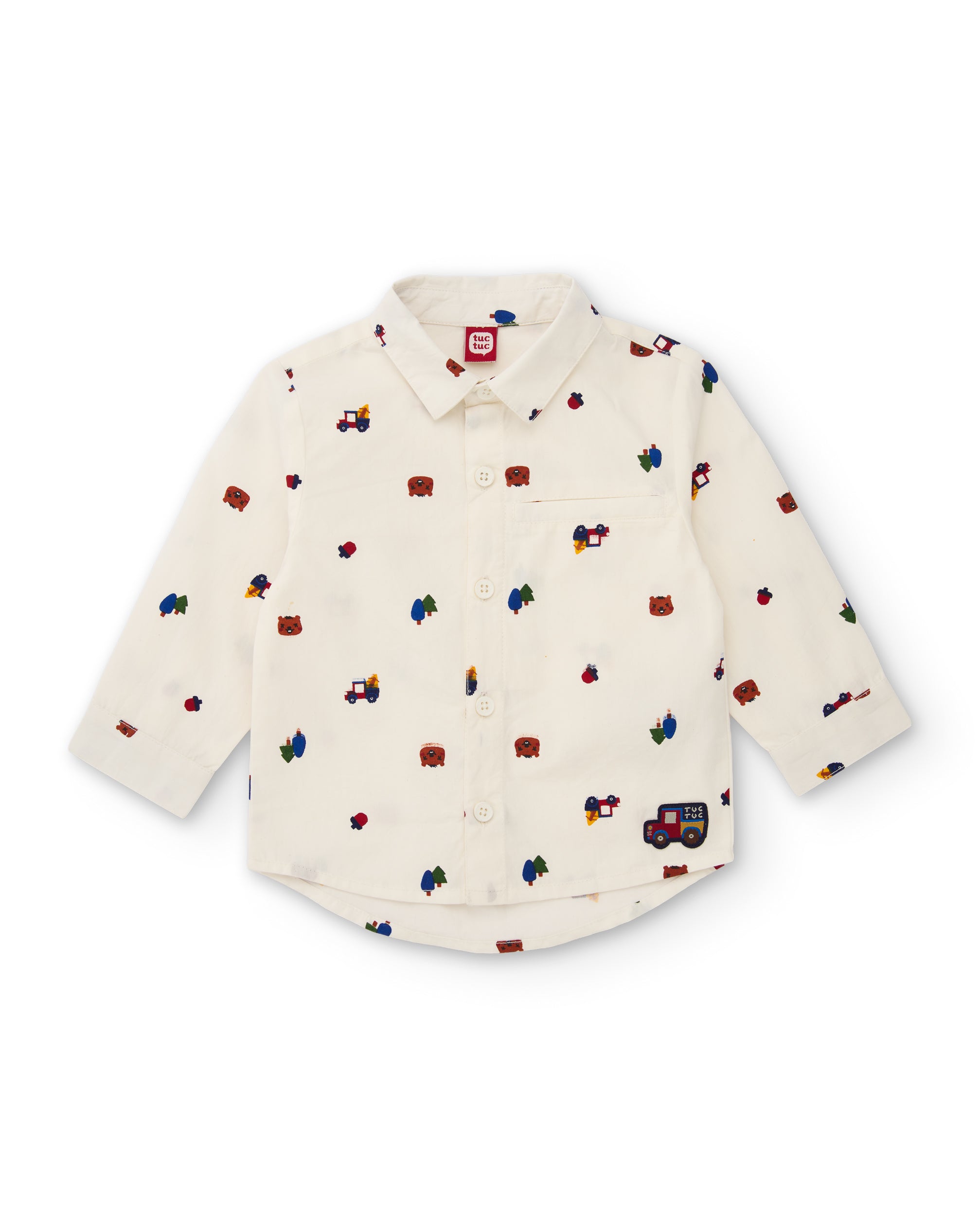 Camisa de niño de tela plana con estampado y botones frontales