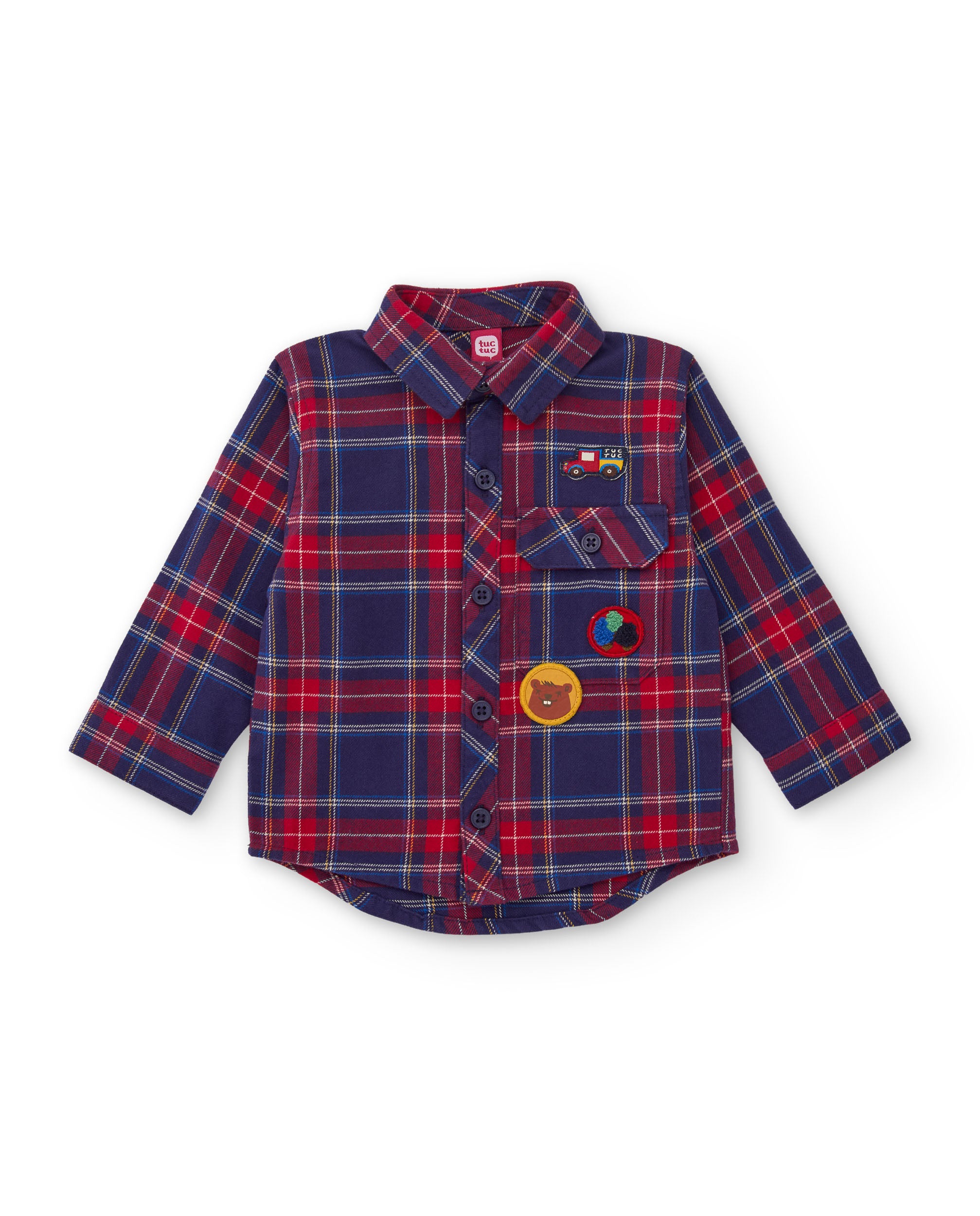 Camisa de niño de tela plana con cuadros y parches decorativos
