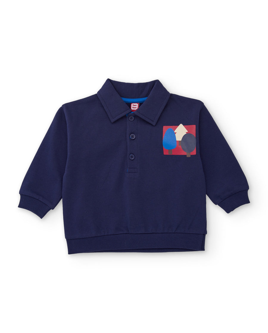 Polo de niño de felpa con estampado en la espalda