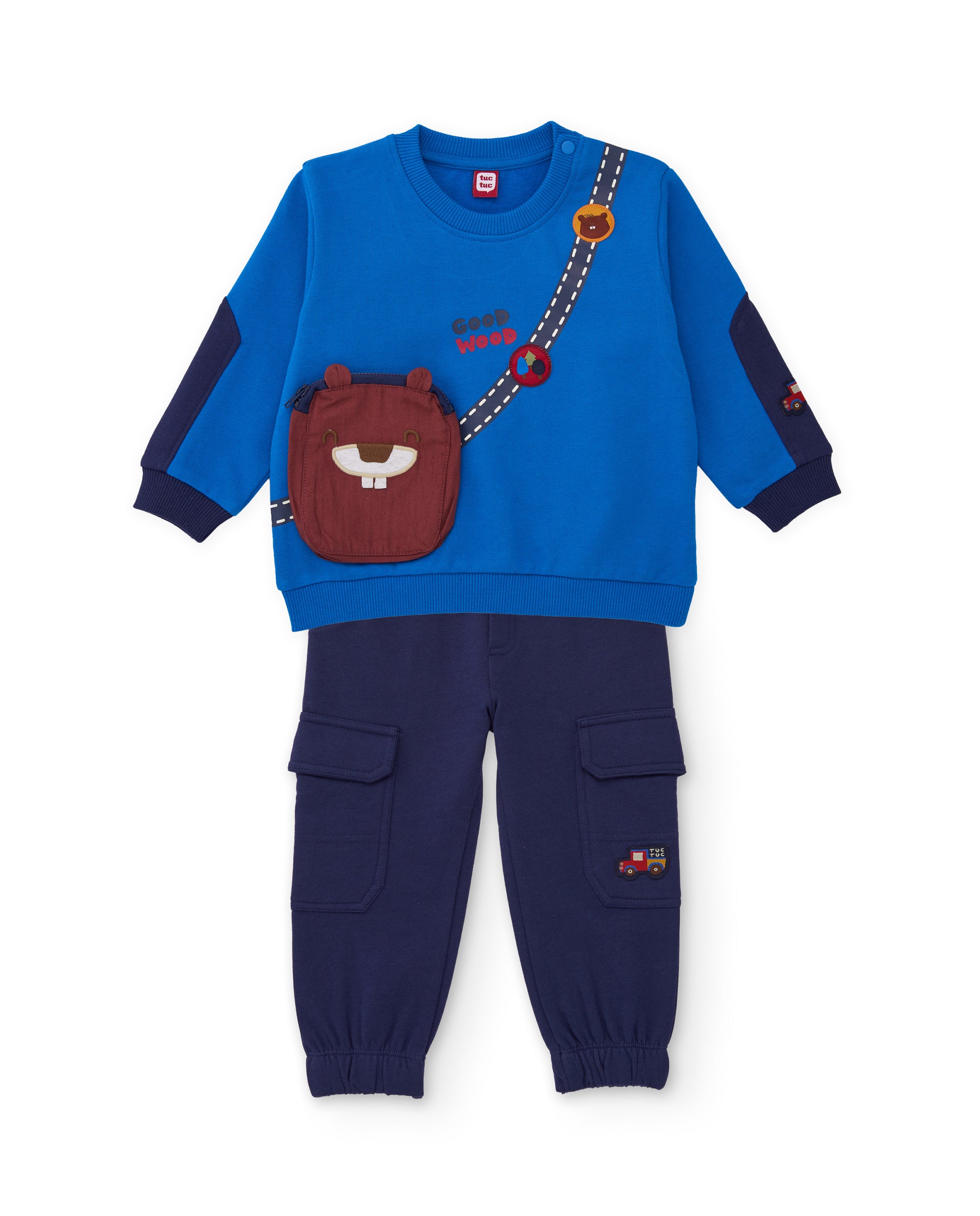 Conjunto de niño de felpa con sudadera diseño divertido y pantalón a juego